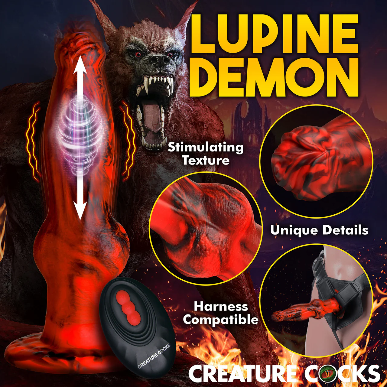 Hell Wolf Rechargeable Thrusting & Vibrating Silicone Suction Cup Dildo With Remote By Creature Cocks - Image 12