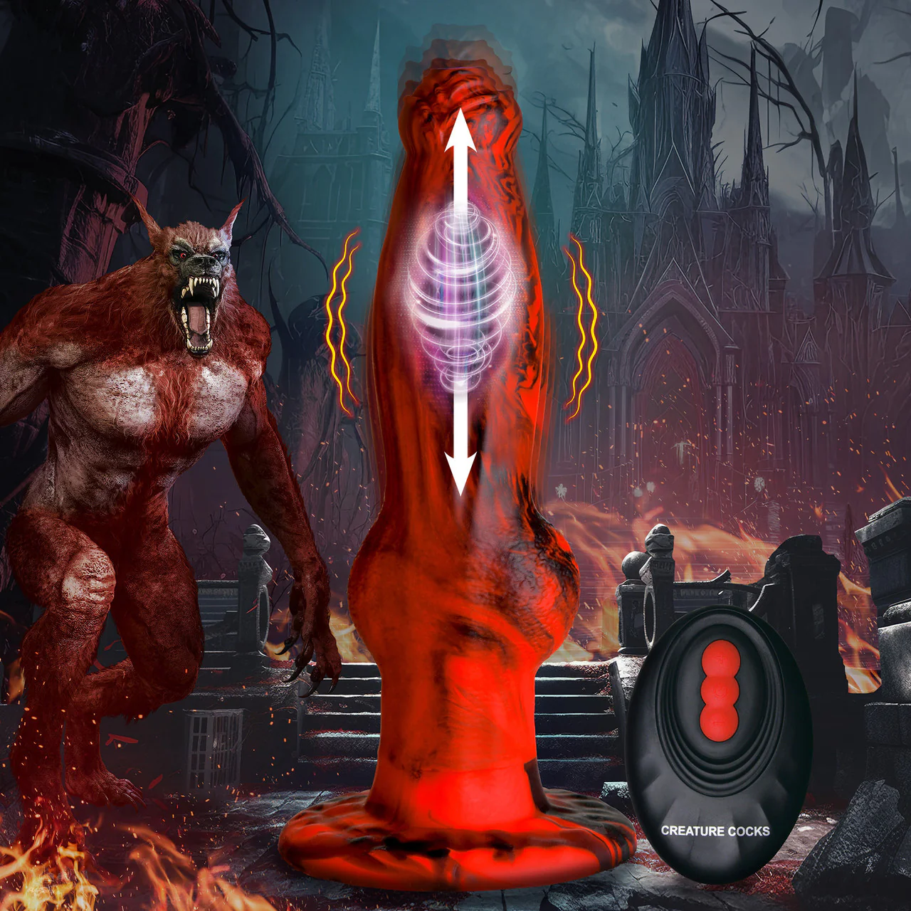 Hell Wolf Rechargeable Thrusting & Vibrating Silicone Suction Cup Dildo With Remote By Creature Cocks - Image 16