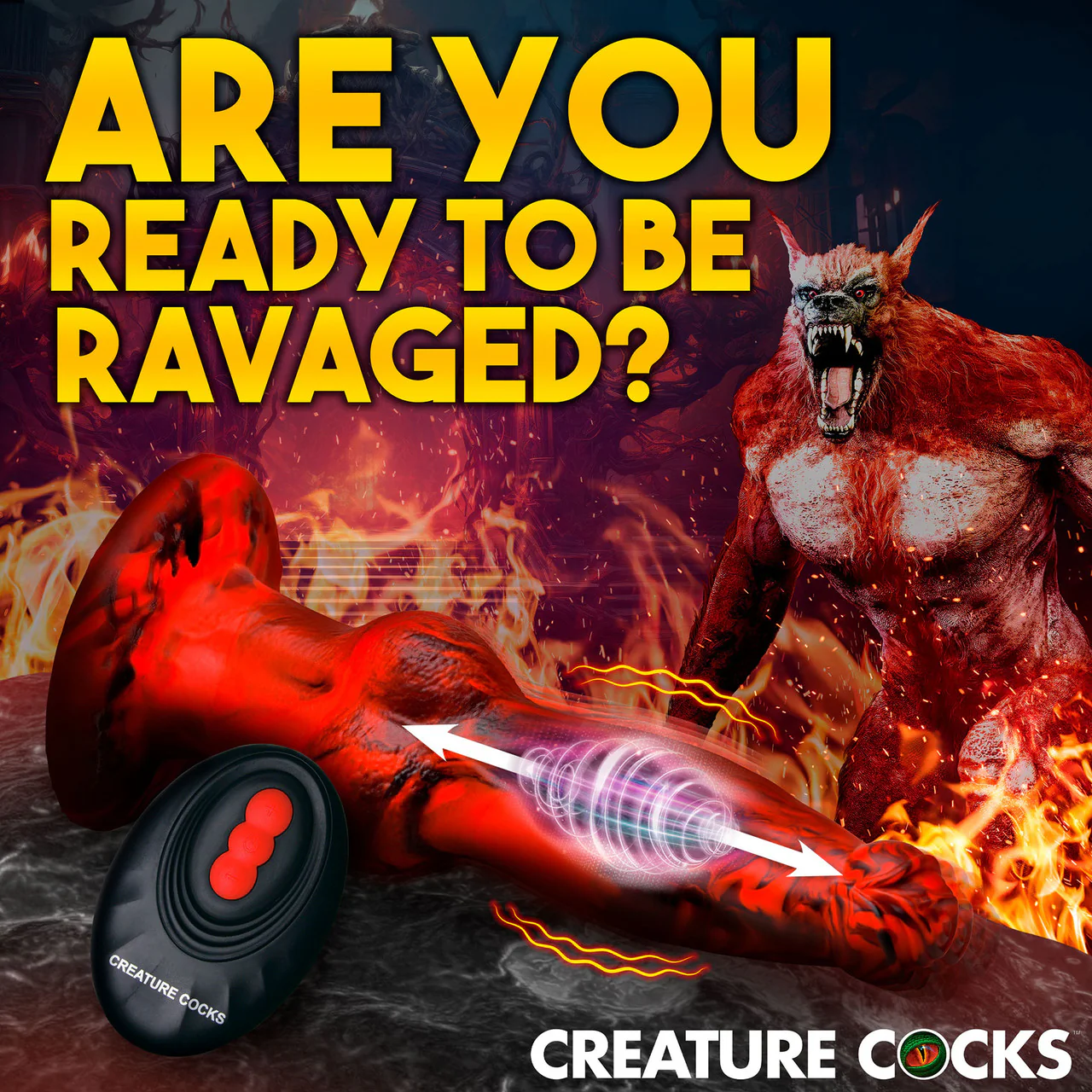 Hell Wolf Rechargeable Thrusting & Vibrating Silicone Suction Cup Dildo With Remote By Creature Cocks - Image 9