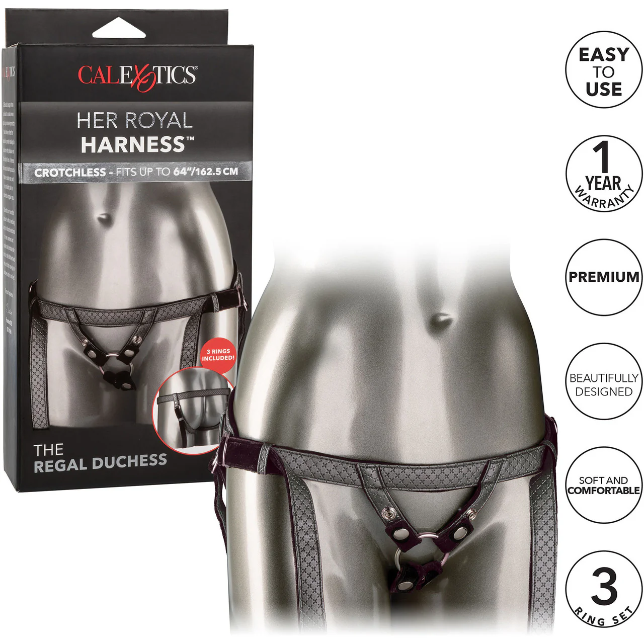 Her Royal Harness The Regal Duchess O-Ring Harness by CalExotics - Pewter - Image 5