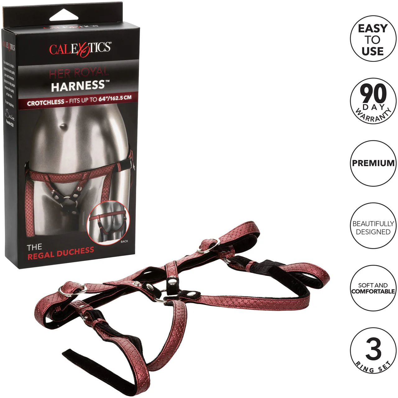 Her Royal Harness The Regal Duchess O-Ring Harness by CalExotics - Red - Image 4
