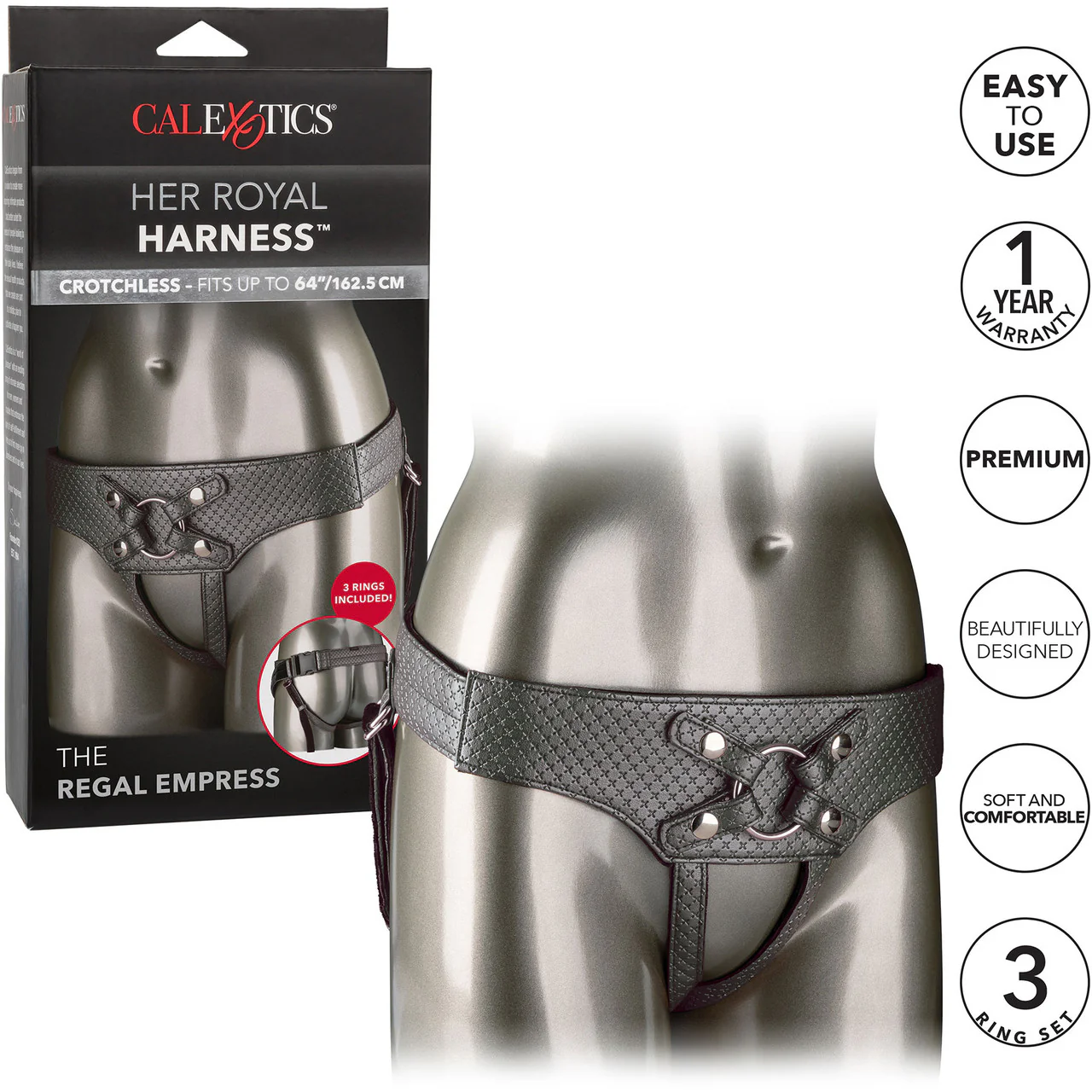 Her Royal Harness The Regal Empress O-Ring Harness by CalExotics - Pewter - Image 5