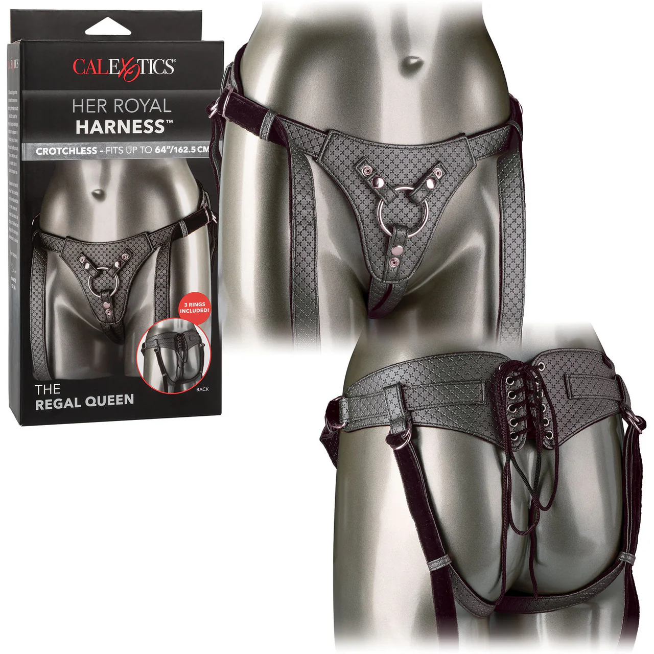 Her Royal Harness The Regal Queen O-Ring Harness by CalExotics - Pewter - Image 6