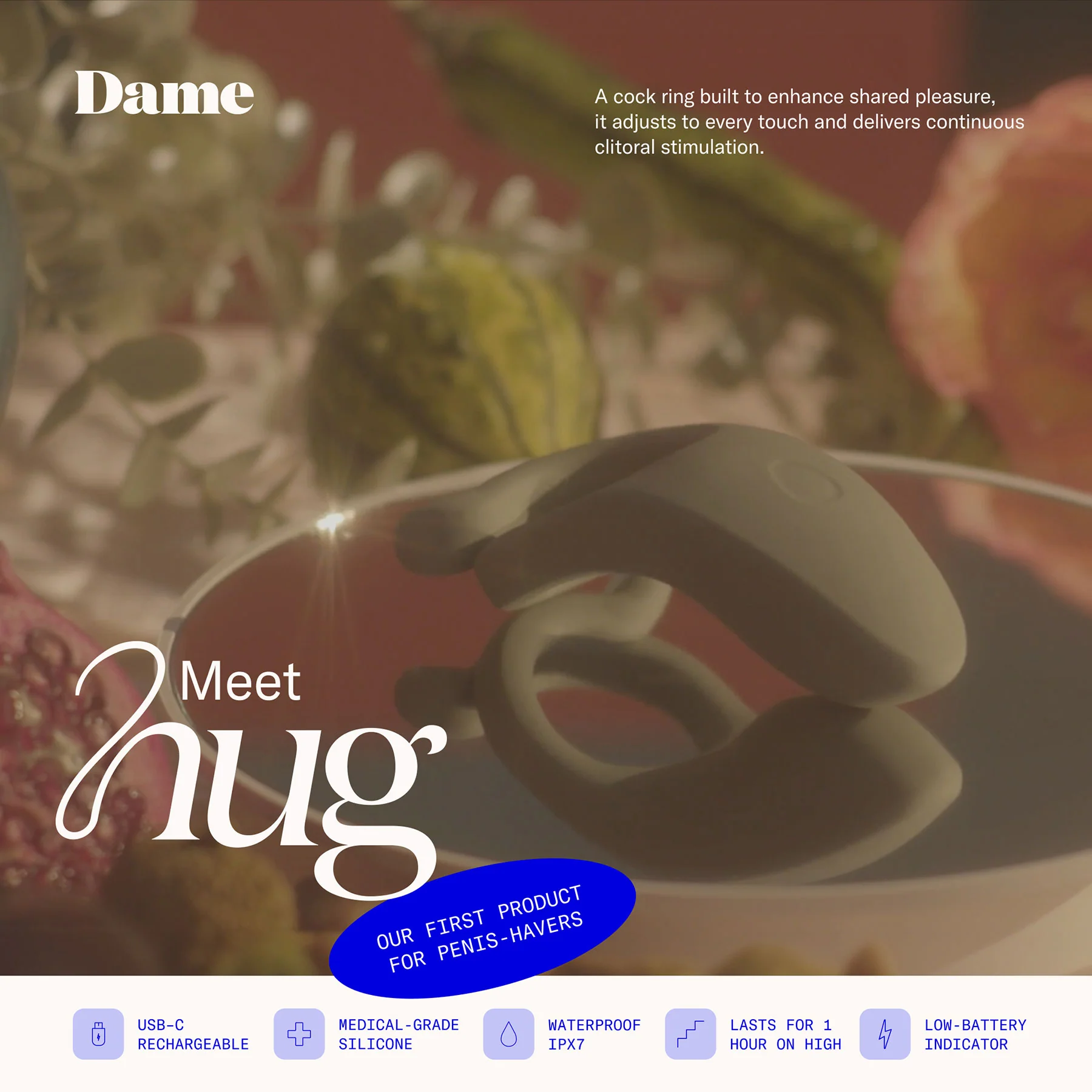 Hug Vibrating Silicone Couples Cock Ring By Dame - Image 12