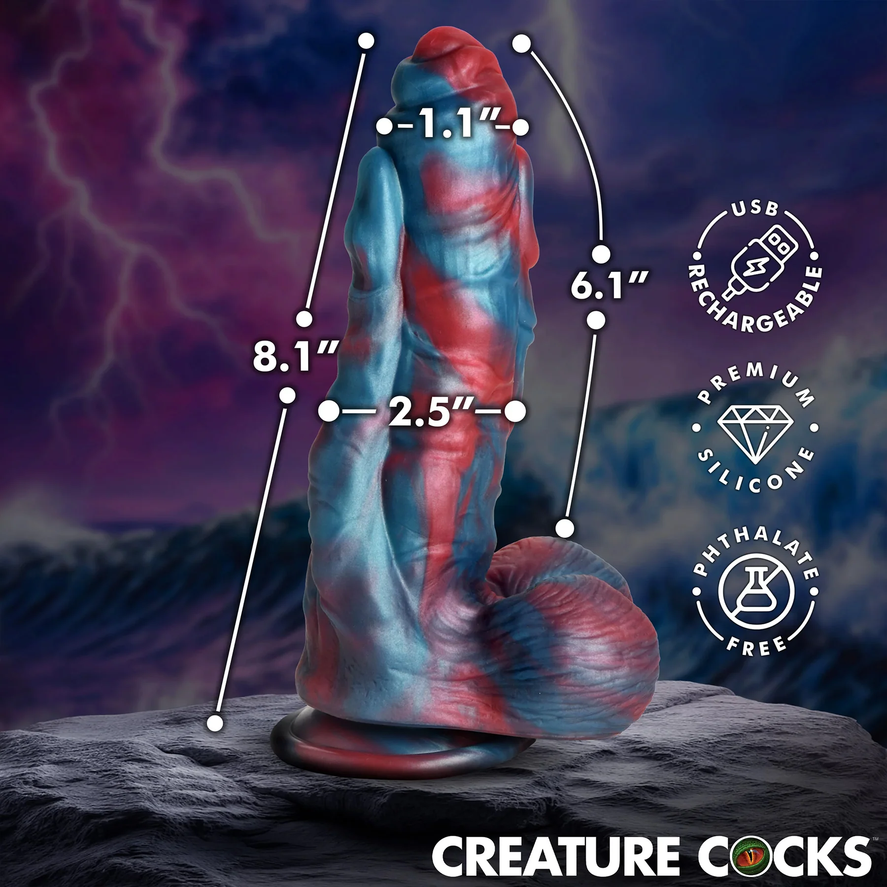 Hydra X 8" Vibrating Silicone Suction Cup Dildo With Remote By Creature Cocks - Image 8
