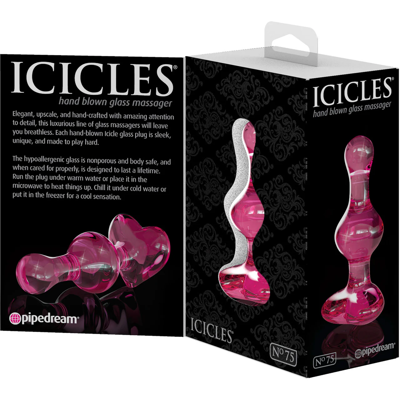 Icicles No. 75 Pink Glass Anal Plug With Heart Shaped Base - Image 4