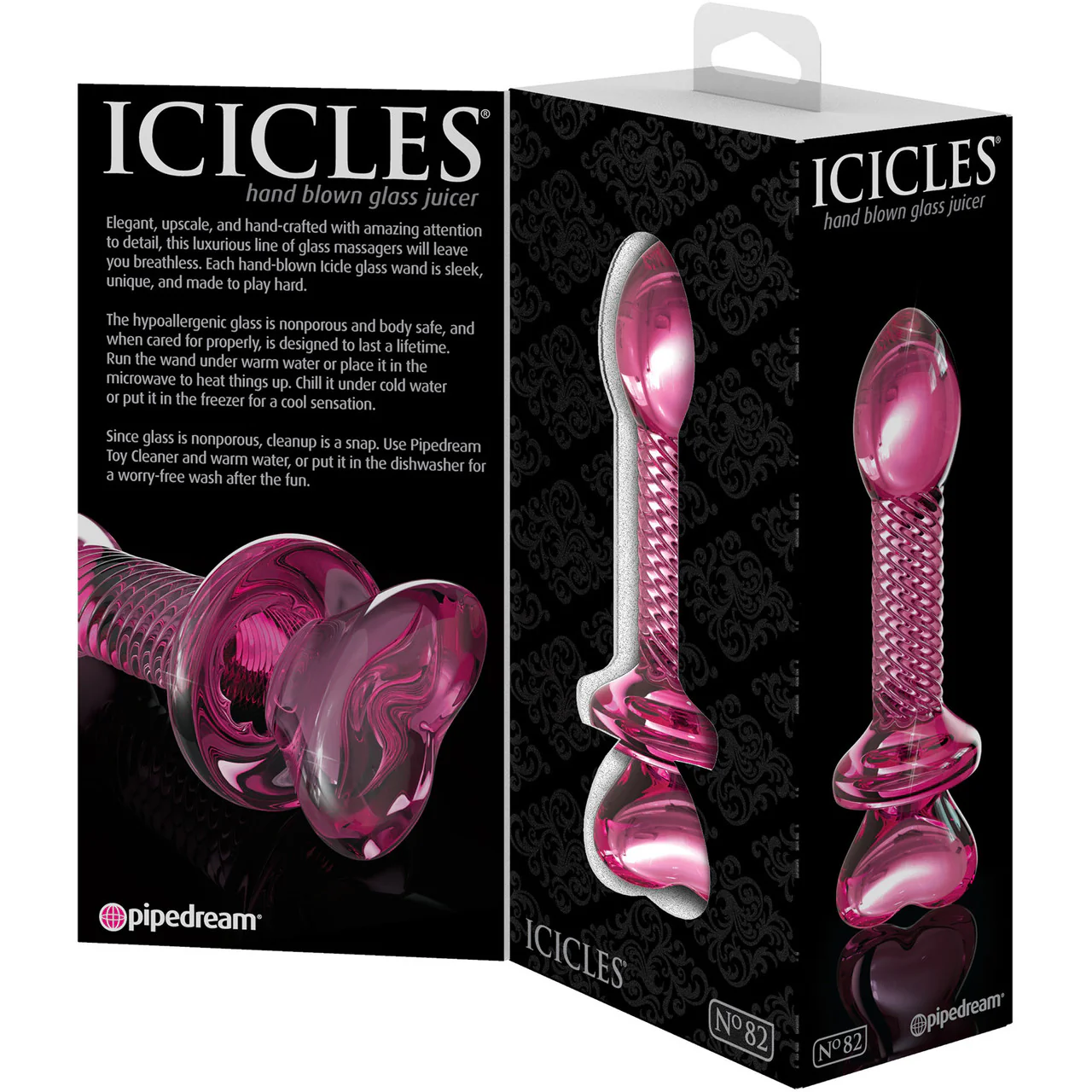 Icicles No. 82 Pink Glass Probe With Swirl Pattern & Heart Shaped Base - Image 3