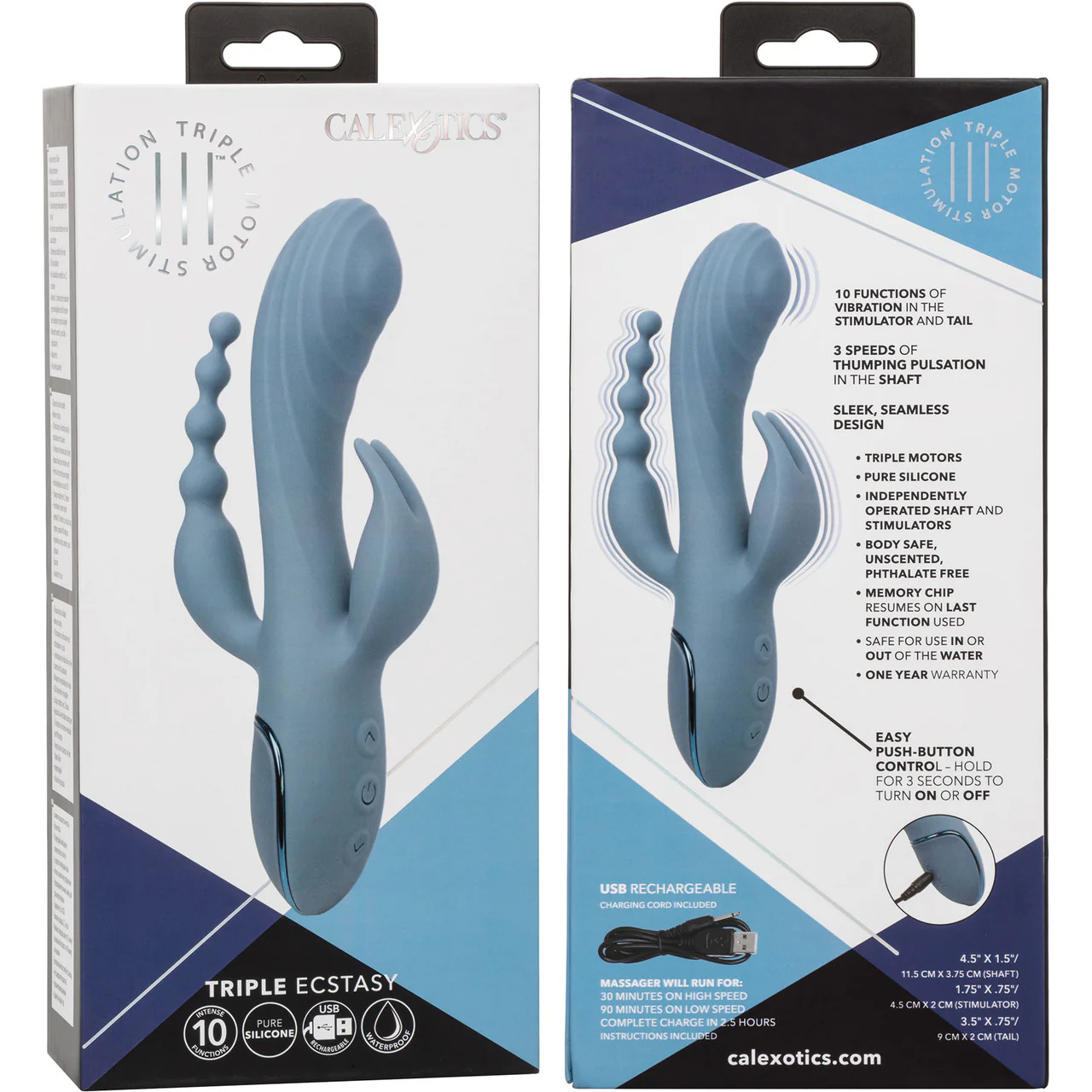 III Triple Ecstasy Silicone Pulsating Rechargeable Triple Stimulation Vibrator By CalExotics - Image 11