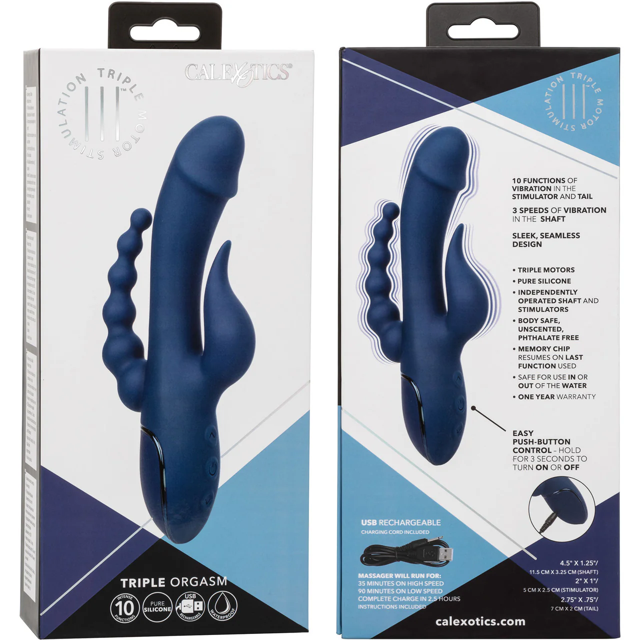 III Triple Orgasm Silicone Rechargeable Triple Stimulation Vibrator By CalExotics - Navy - Image 11