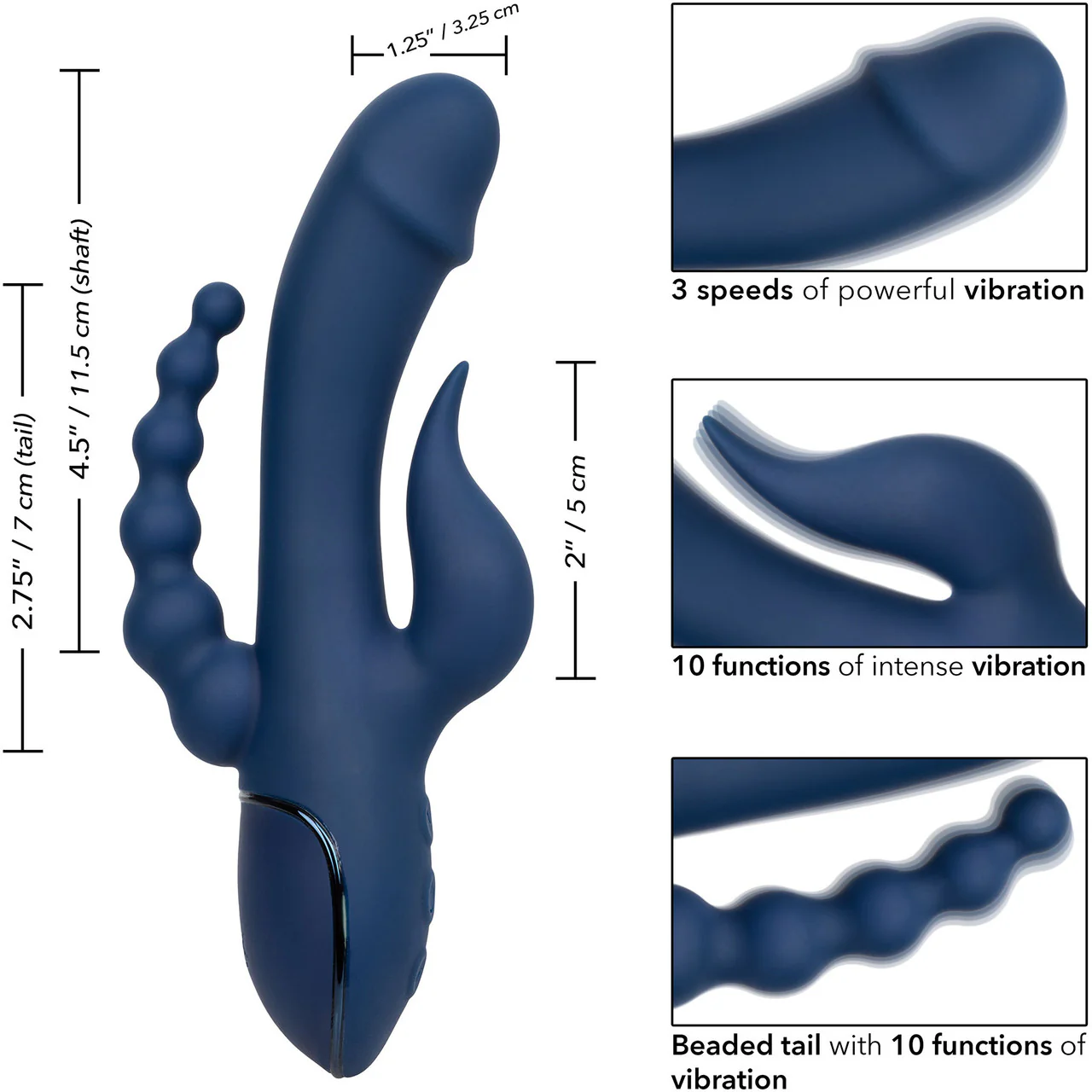 III Triple Orgasm Silicone Rechargeable Triple Stimulation Vibrator By CalExotics - Navy - Image 8