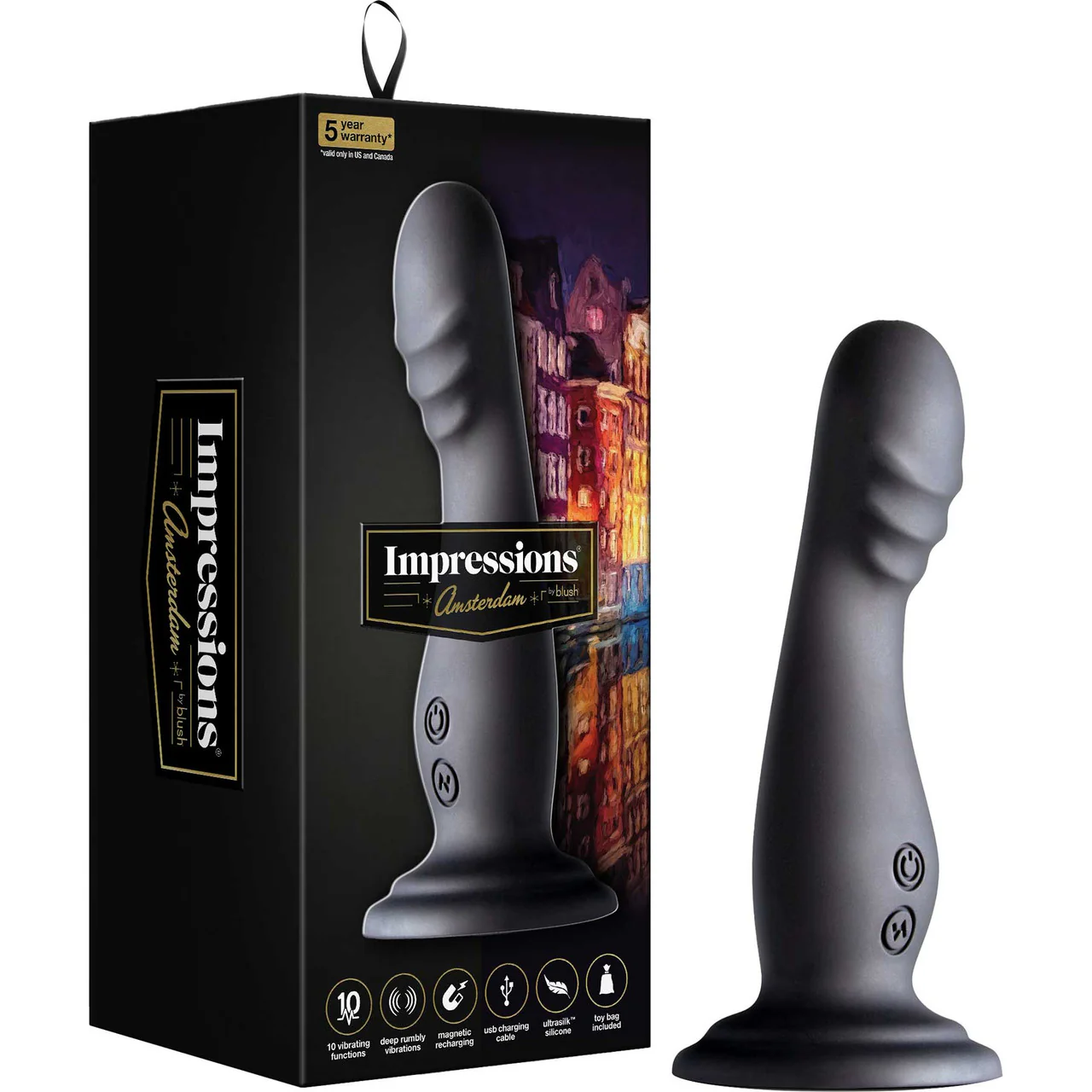 Impressions Amsterdam Rechargeable Waterproof Silicone G-Spot Suction Cup Vibrator By Blush - Black - Image 11