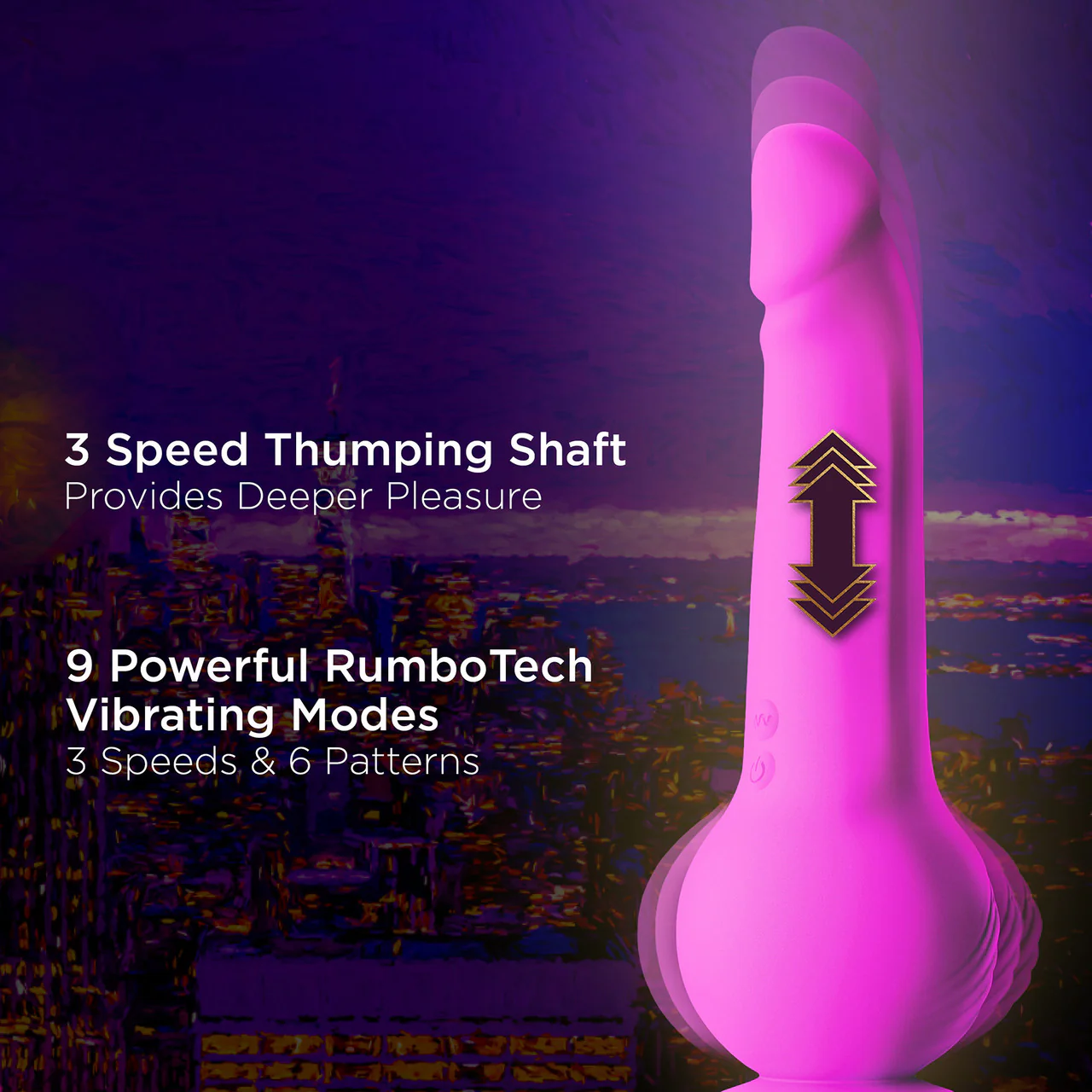 Impressions New York Gyro-Quake Rechargeable Thumping Vibrating Silicone Dildo By Blush - Purple - Image 5