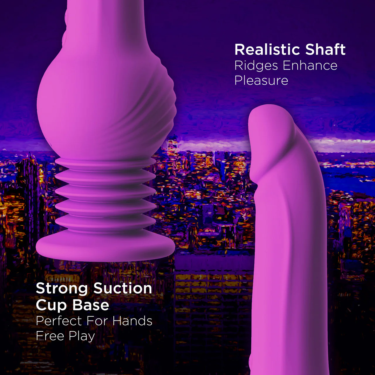 Impressions New York Gyro-Quake Rechargeable Thumping Vibrating Silicone Dildo By Blush - Purple - Image 7