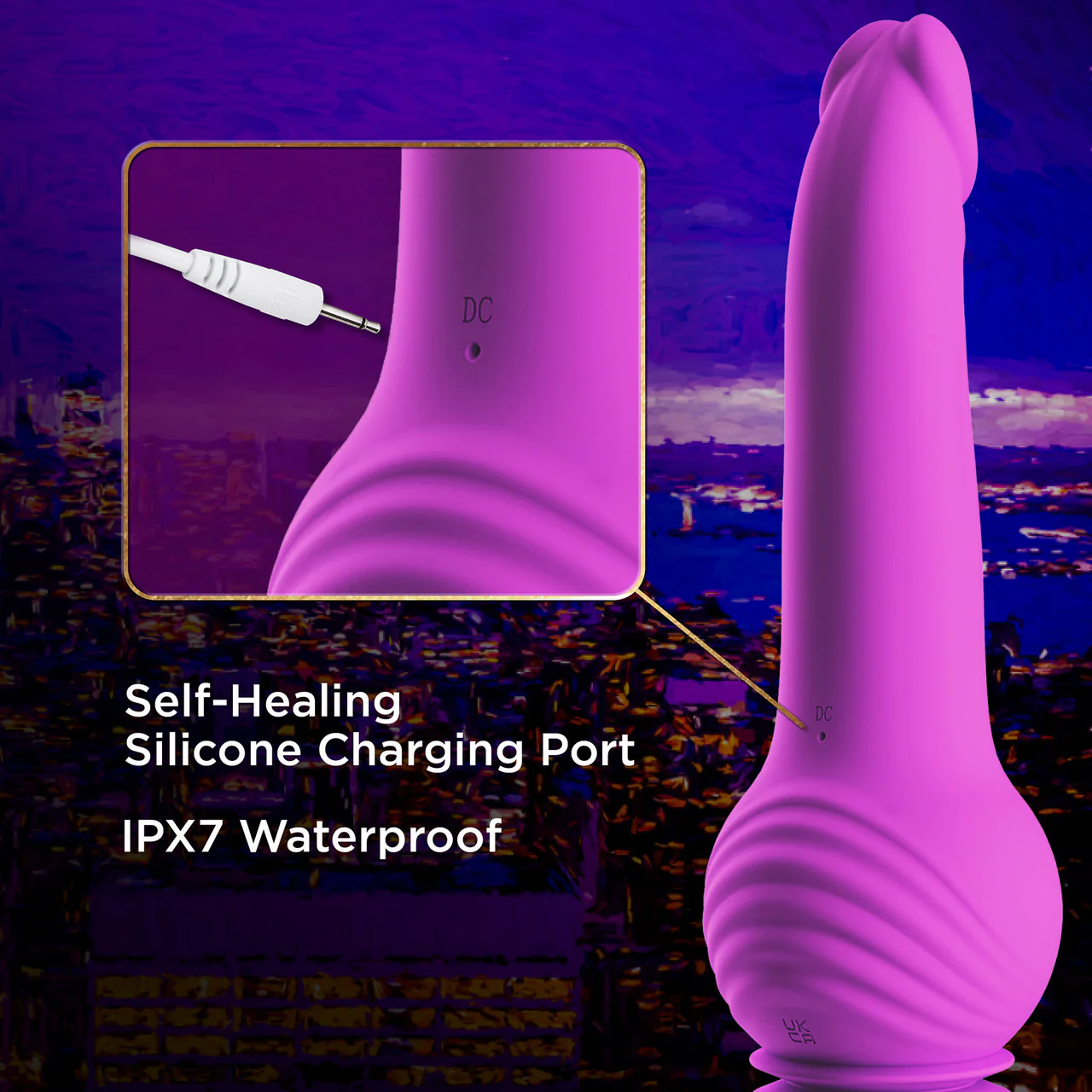 Impressions New York Gyro-Quake Rechargeable Thumping Vibrating Silicone Dildo By Blush - Purple - Image 8