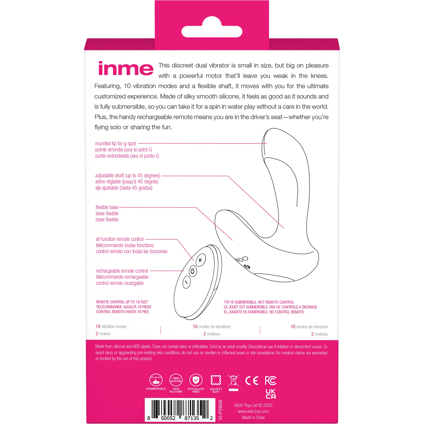 INME Rechargeable Silicone Dual Vibrator With Remote By VeDO - Image 6