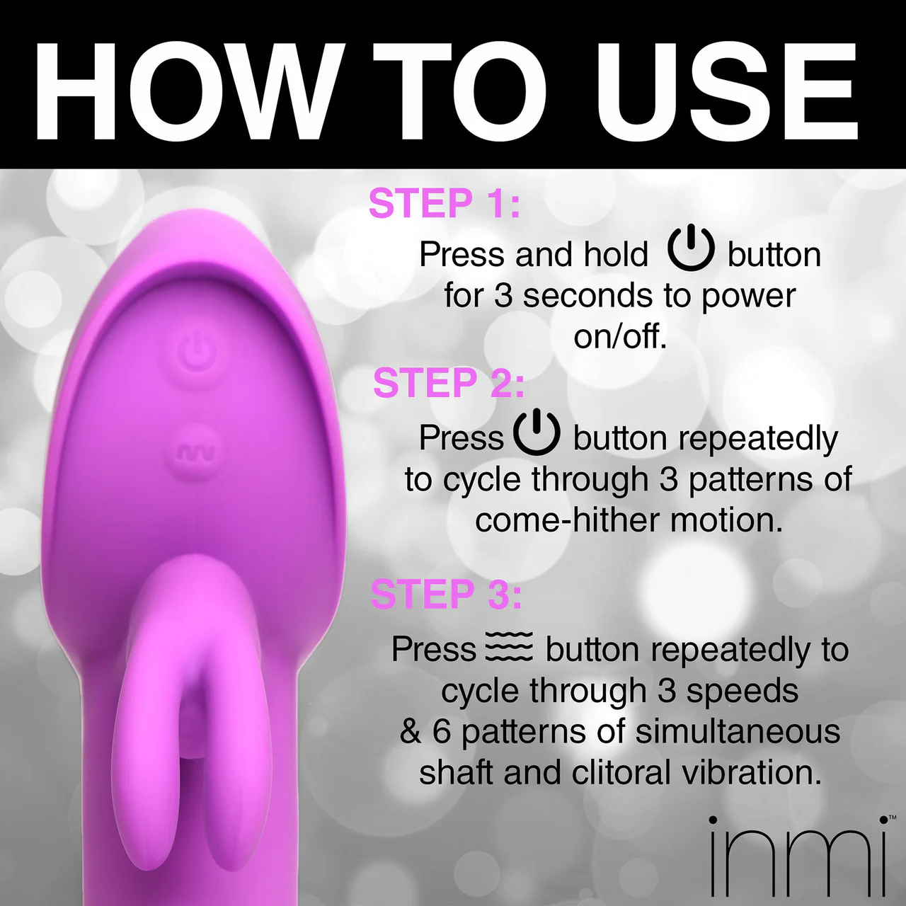 INMI 10X Come Hither Rocker Rechargeable Silicone Rabbit Vibrator With Handle - Purple - Image 13