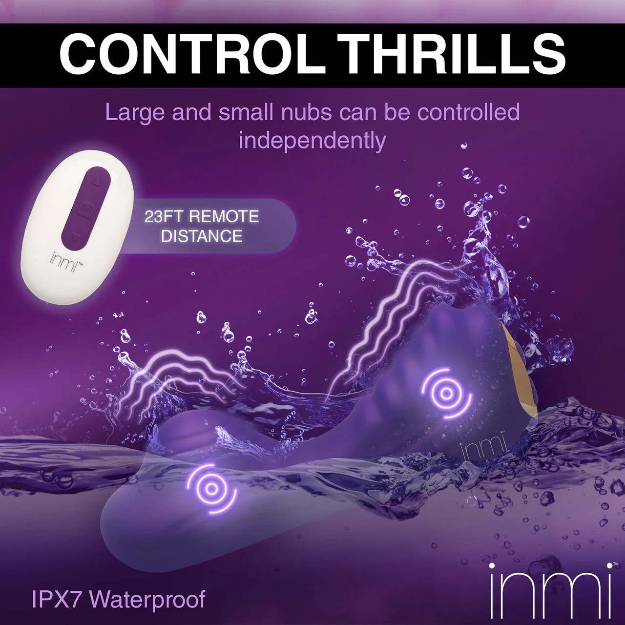 INMI Ride N' Grind 10X Rechargeable Waterproof Silicone Vibrating Grinder With Remote - Purple - Image 12