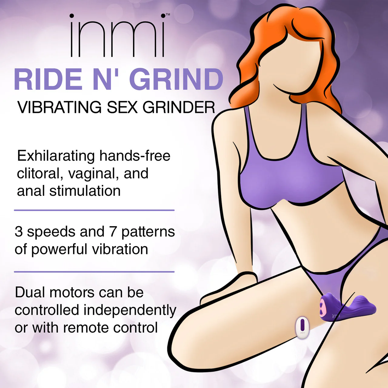 INMI Ride N' Grind 10X Rechargeable Waterproof Silicone Vibrating Grinder With Remote - Purple - Image 16
