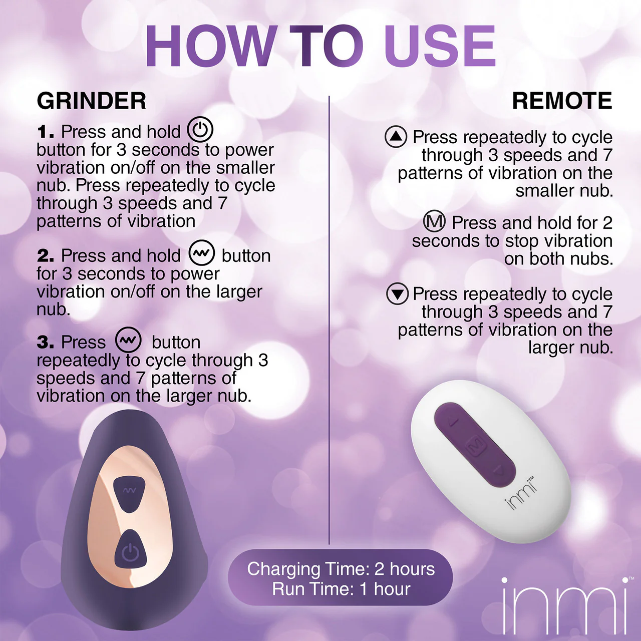 INMI Ride N' Grind 10X Rechargeable Waterproof Silicone Vibrating Grinder With Remote - Purple - Image 17