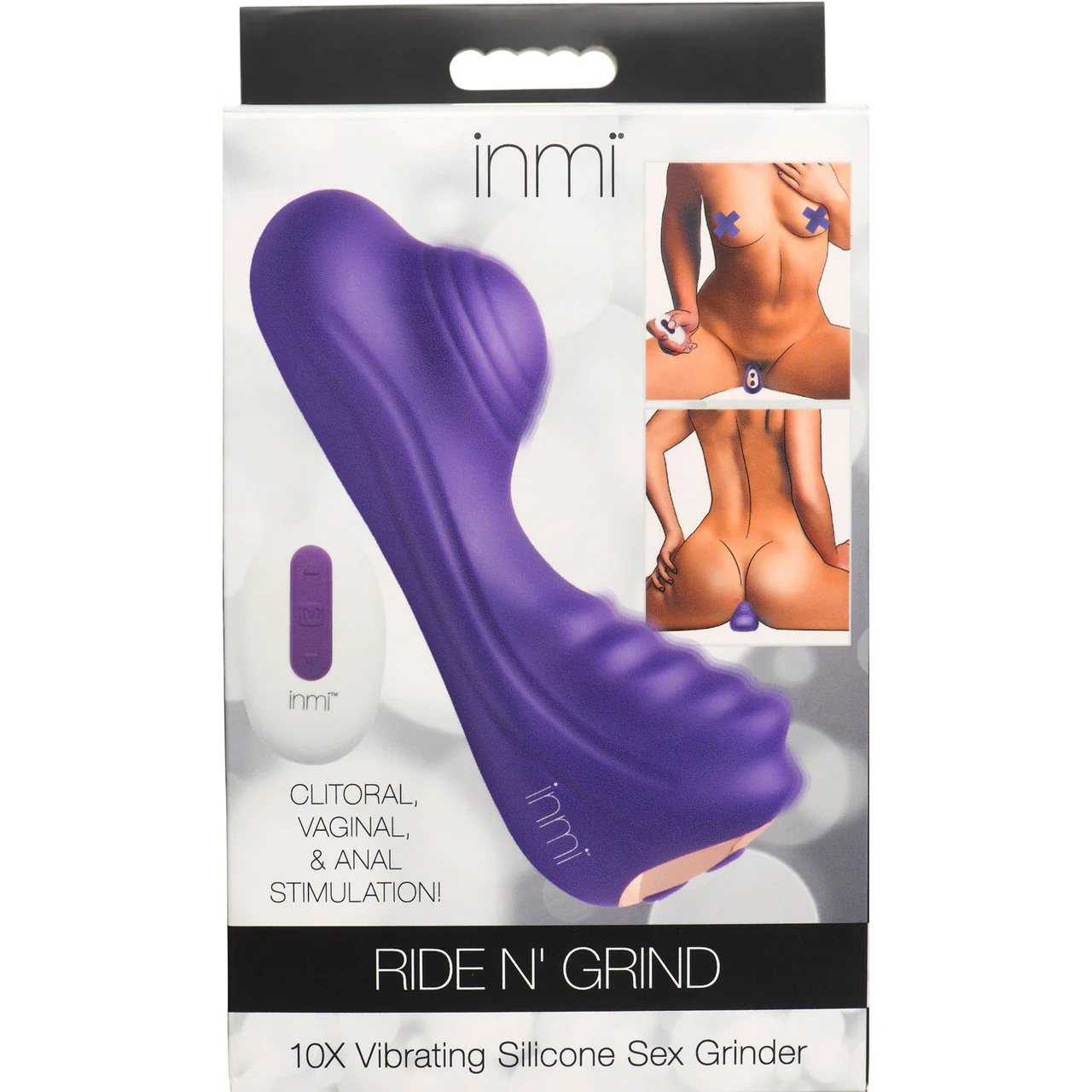 INMI Ride N' Grind 10X Rechargeable Waterproof Silicone Vibrating Grinder With Remote - Purple - Image 18