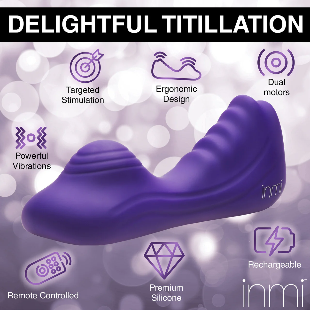 INMI Ride N' Grind 10X Rechargeable Waterproof Silicone Vibrating Grinder With Remote - Purple - Image 4