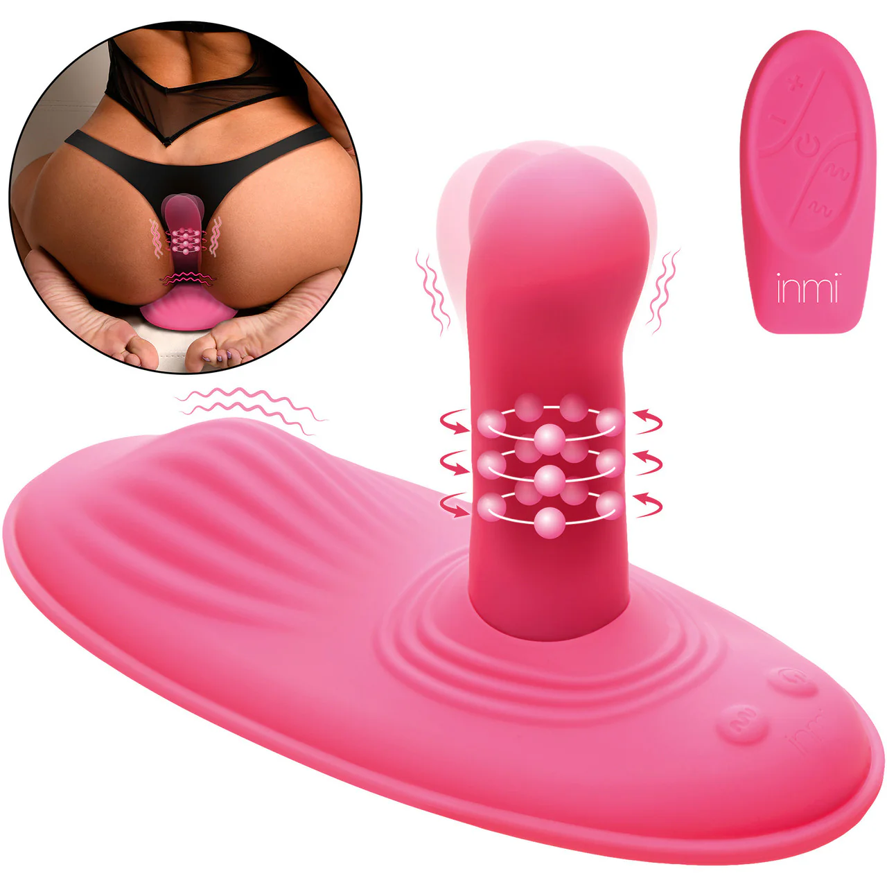 Inmi Spin 'N' Grind Rotating & Vibrating Silicone Rechargeable Grinder With Remote - Pink - Image 3