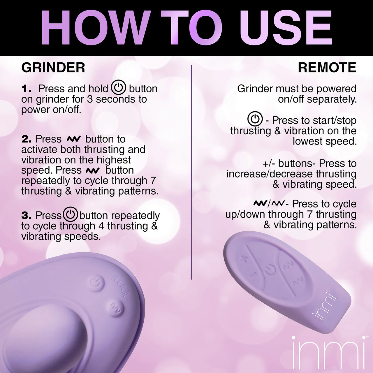 Inmi Thrust 'N' Grind Thrusting & Vibrating Silicone Rechargeable Grinder With Remote - Purple - Image 16