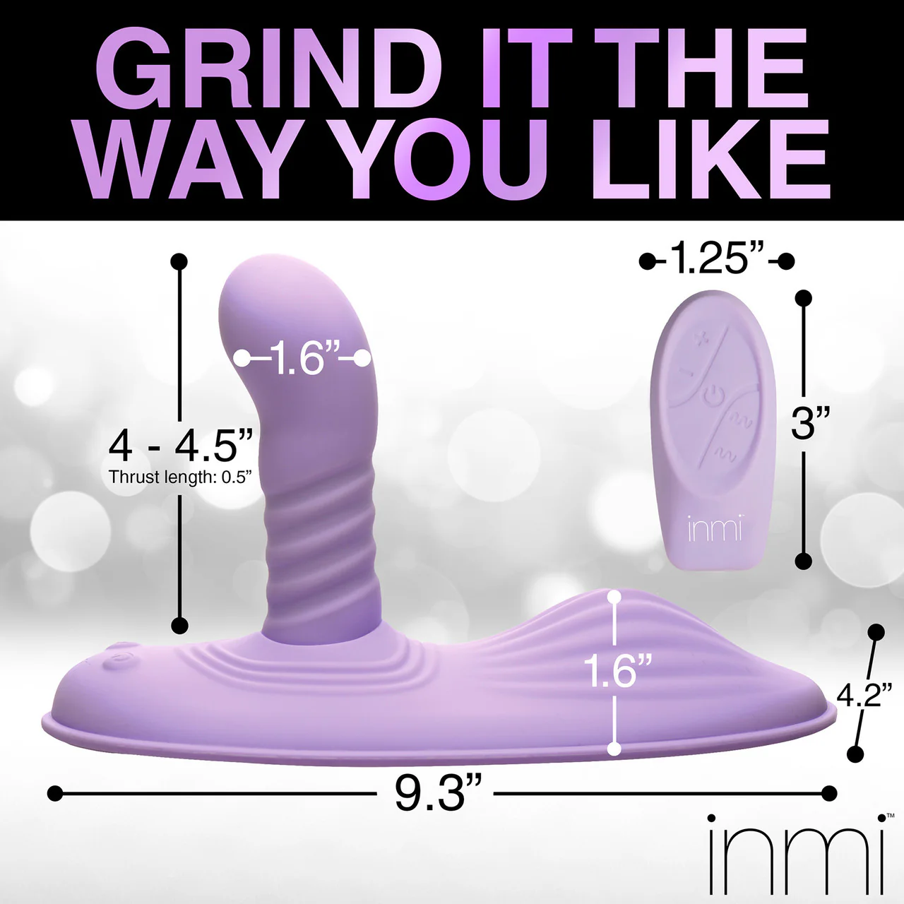 Inmi Thrust 'N' Grind Thrusting & Vibrating Silicone Rechargeable Grinder With Remote - Purple - Image 17