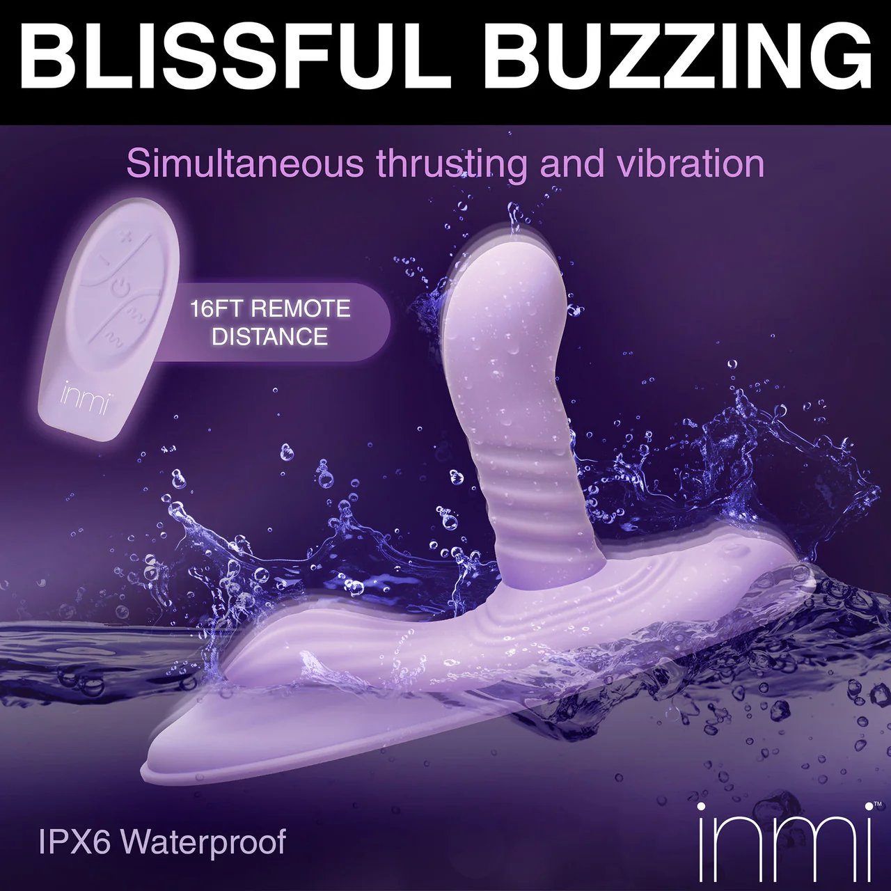 Inmi Thrust 'N' Grind Thrusting & Vibrating Silicone Rechargeable Grinder With Remote - Purple - Image 19