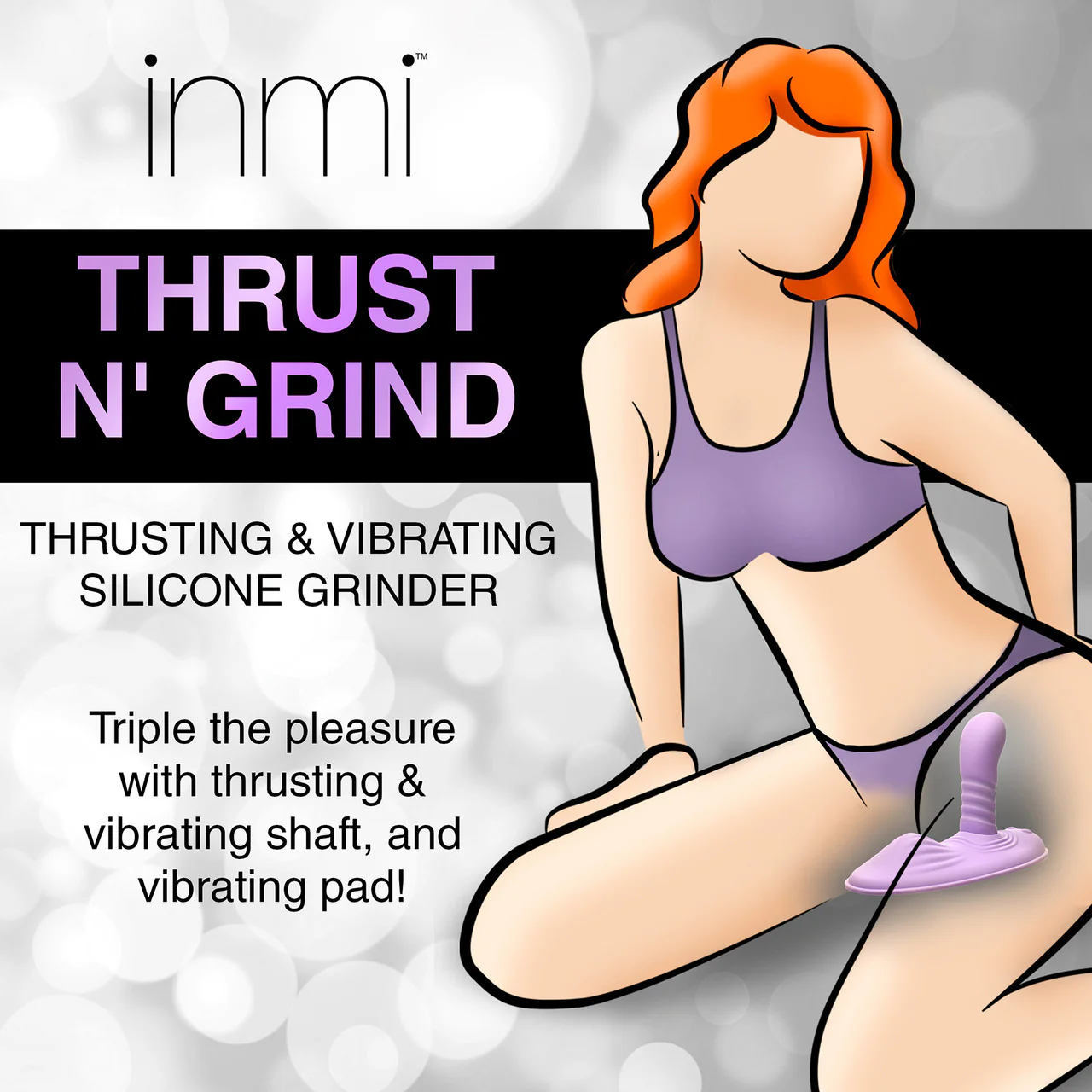 Inmi Thrust 'N' Grind Thrusting & Vibrating Silicone Rechargeable Grinder With Remote - Purple - Image 22
