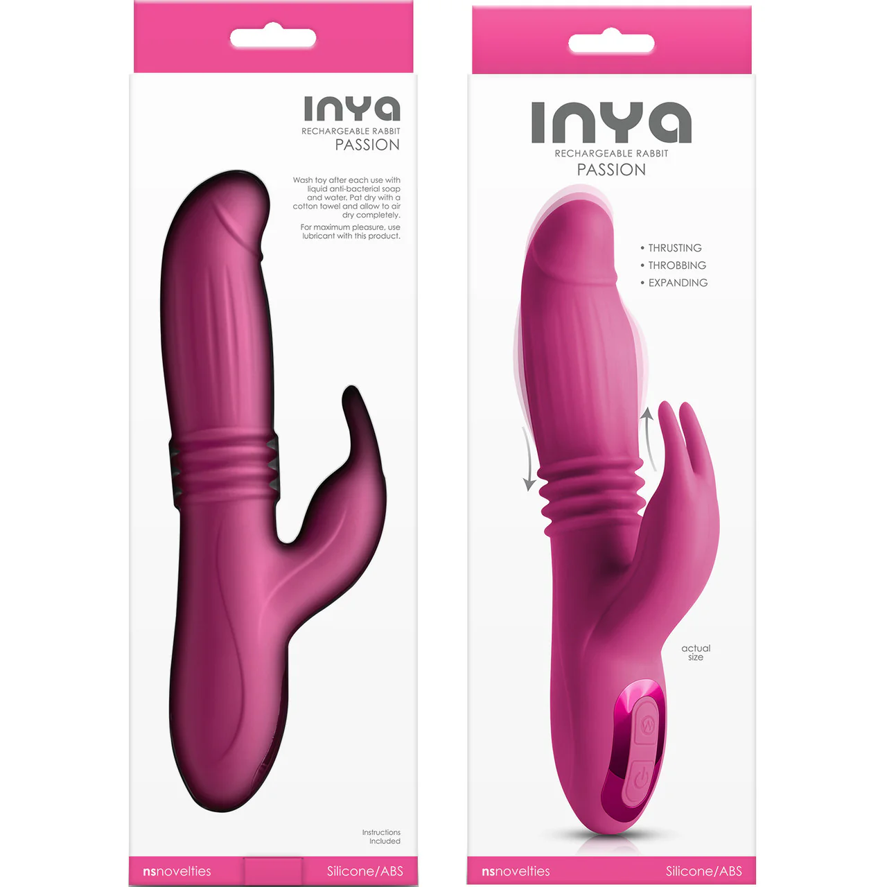 Inya Passion Thrusting Throbbing Expanding Rabbit Silicone Dual Stimulation Vibrator - Pink - Image 3