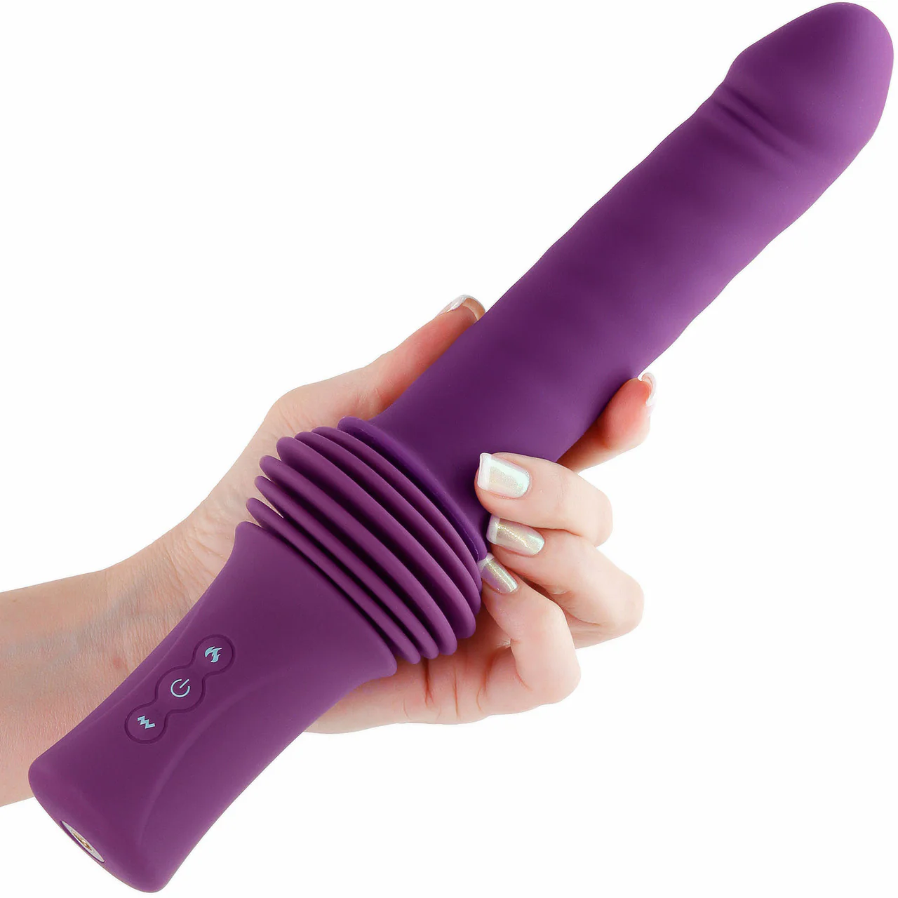 Inya Super Stroker Thrusting Silicone Vibrator With Warming Feature, Suction Mount & Remote - Purple - Image 3