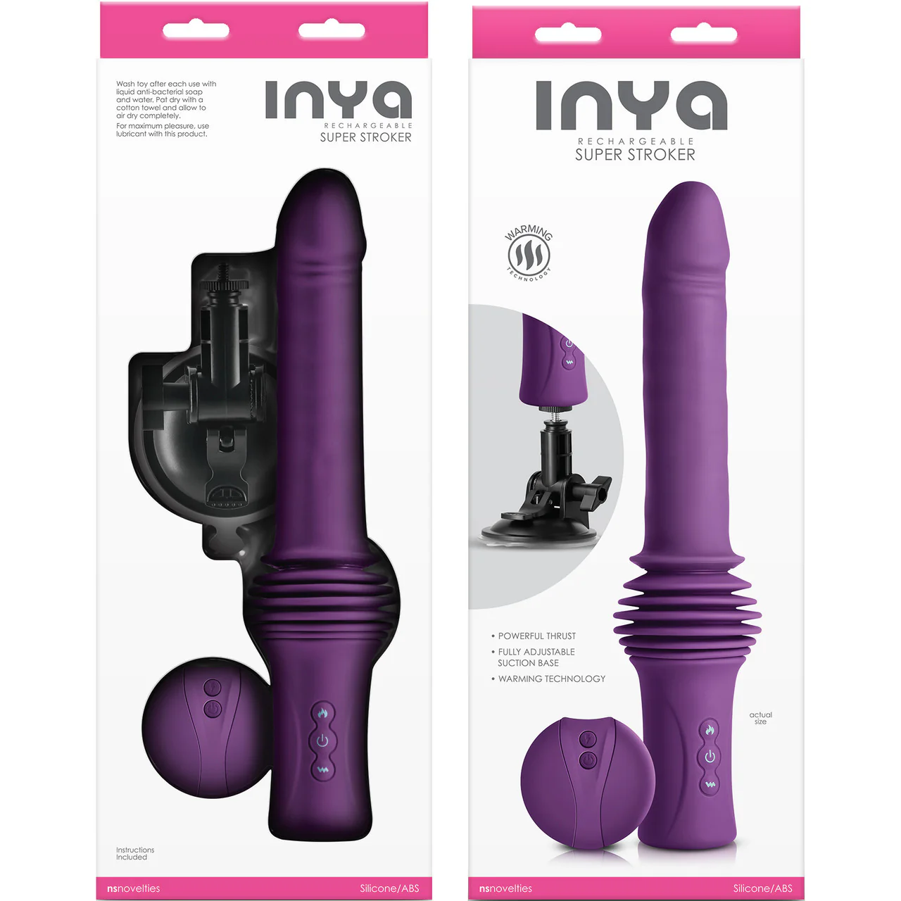 Inya Super Stroker Thrusting Silicone Vibrator With Warming Feature, Suction Mount & Remote - Purple - Image 4