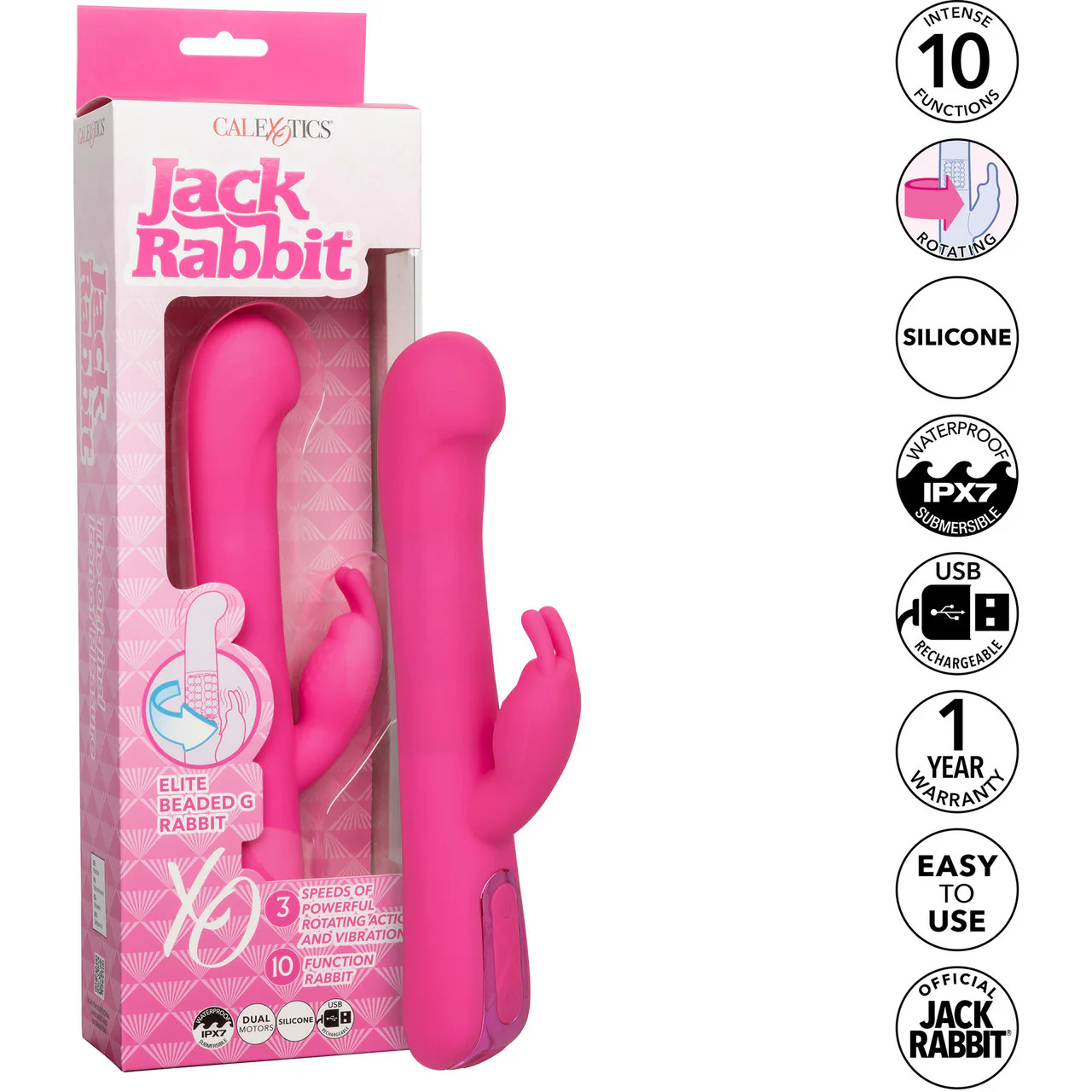 Jack Rabbit Elite Beaded G Rabbit Silicone Rechargeable Dual Stimulation Vibrator By CalExotics - Image 11