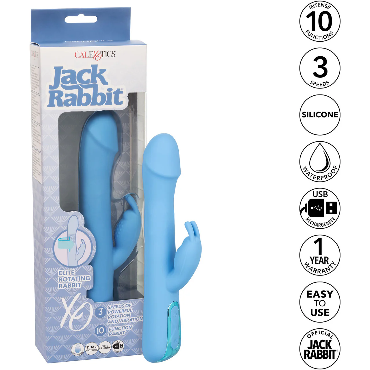 Jack Rabbit Elite Rotating Rabbit Silicone Rechargeable Dual Stimulation Vibrator By CalExotics - Image 10