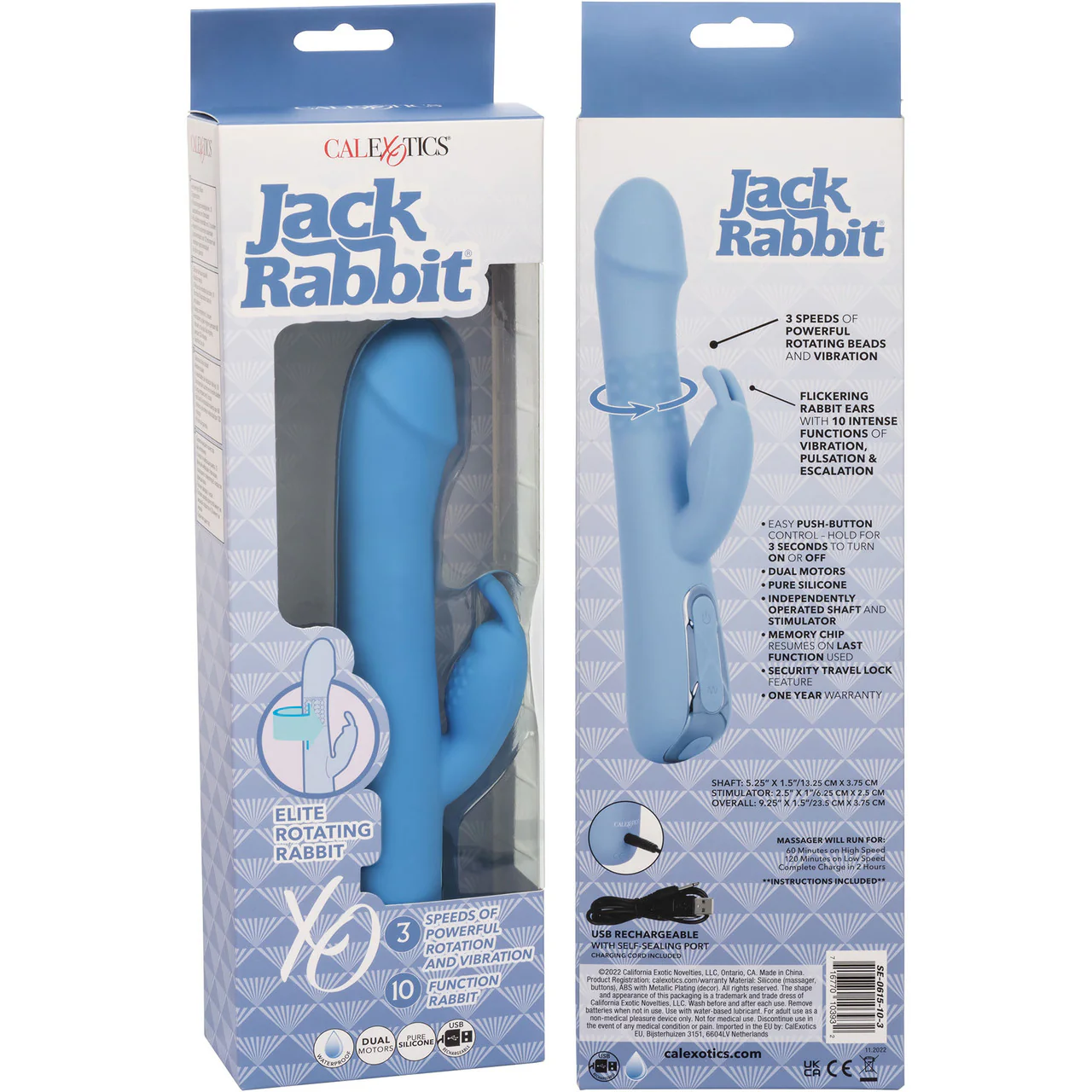 Jack Rabbit Elite Rotating Rabbit Silicone Rechargeable Dual Stimulation Vibrator By CalExotics - Image 11