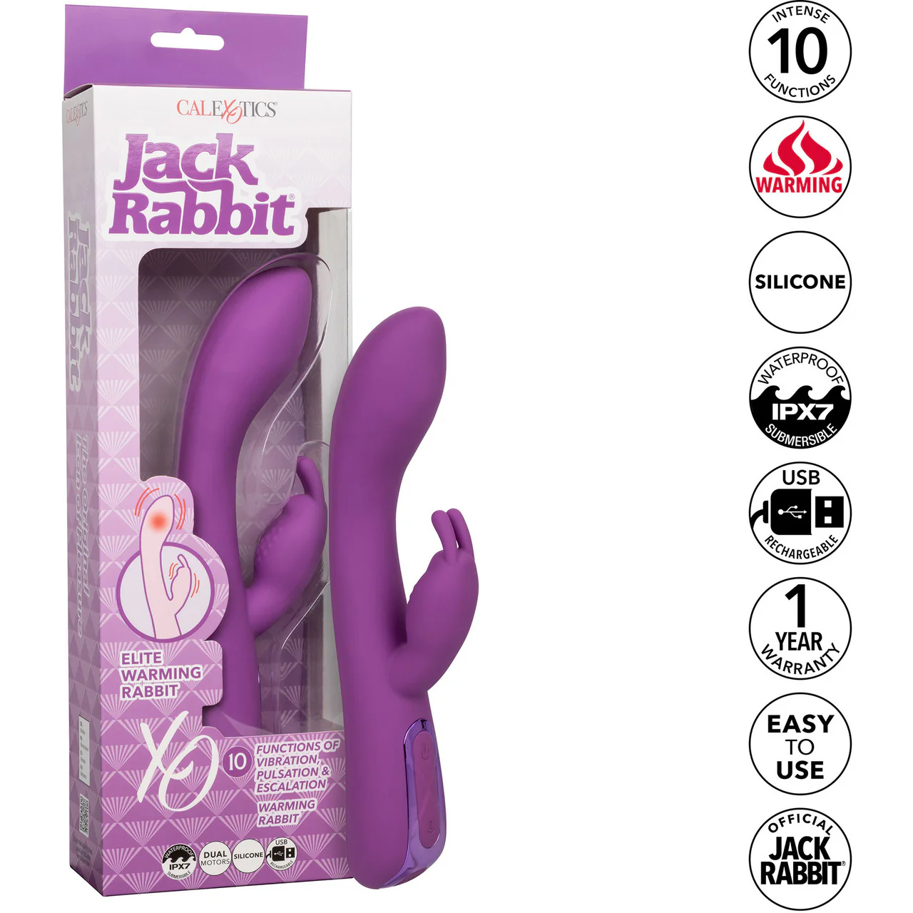Jack Rabbit Elite Warming Rabbit Silicone Rechargeable Dual Stimulation Vibrator By CalExotics - Image 11