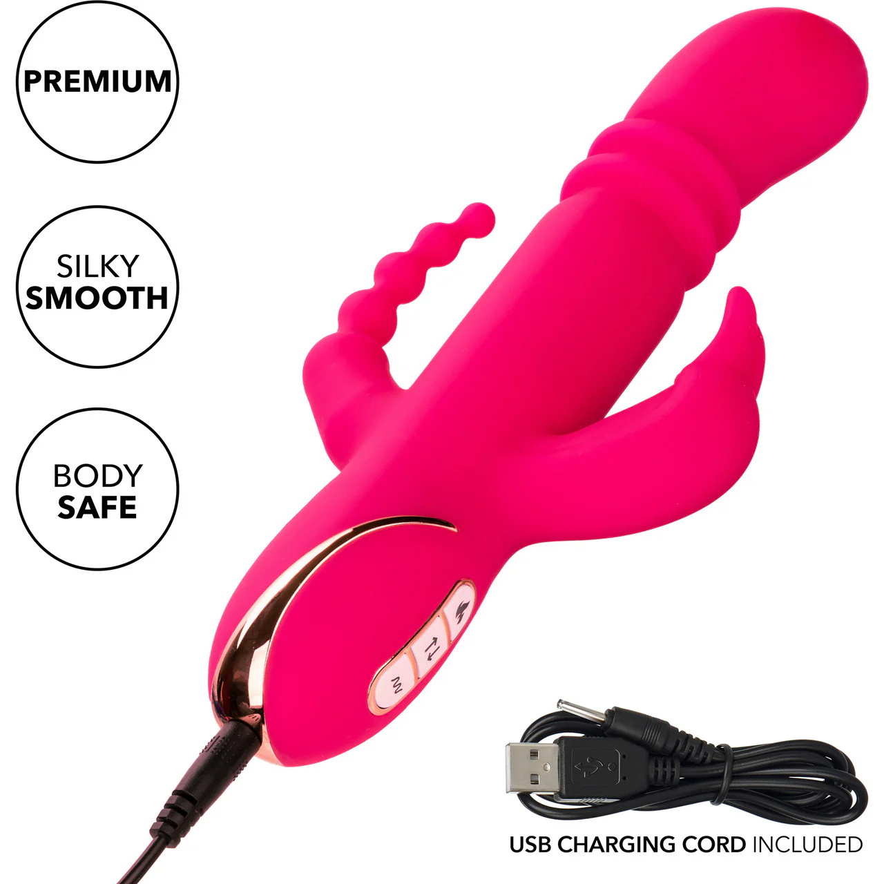 Jack Rabbit Signature Heated Silicone Triple Fantasy Rabbit Thrusting Vibrator By CalExotics - Image 6