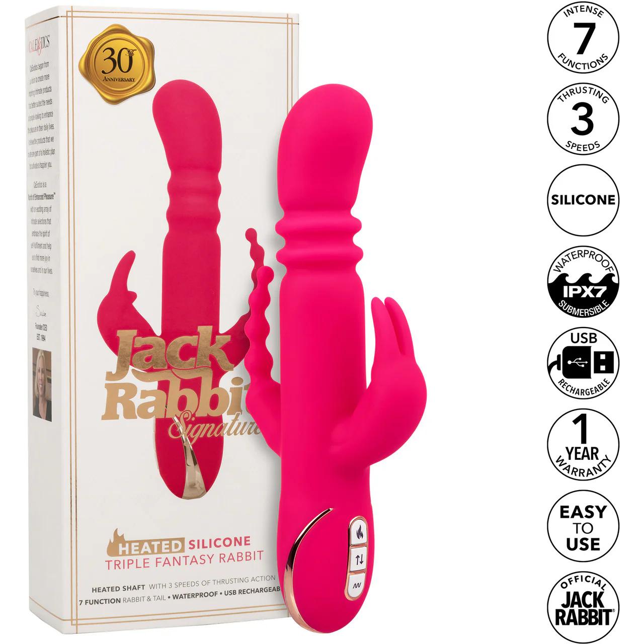 Jack Rabbit Signature Heated Silicone Triple Fantasy Rabbit Thrusting Vibrator By CalExotics - Image 8