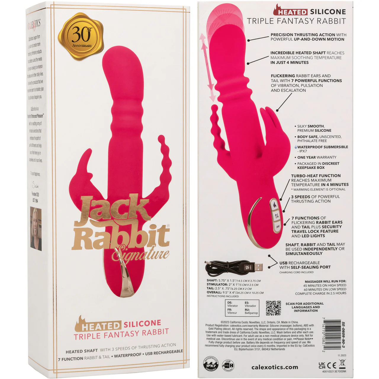 Jack Rabbit Signature Heated Silicone Triple Fantasy Rabbit Thrusting Vibrator By CalExotics - Image 9