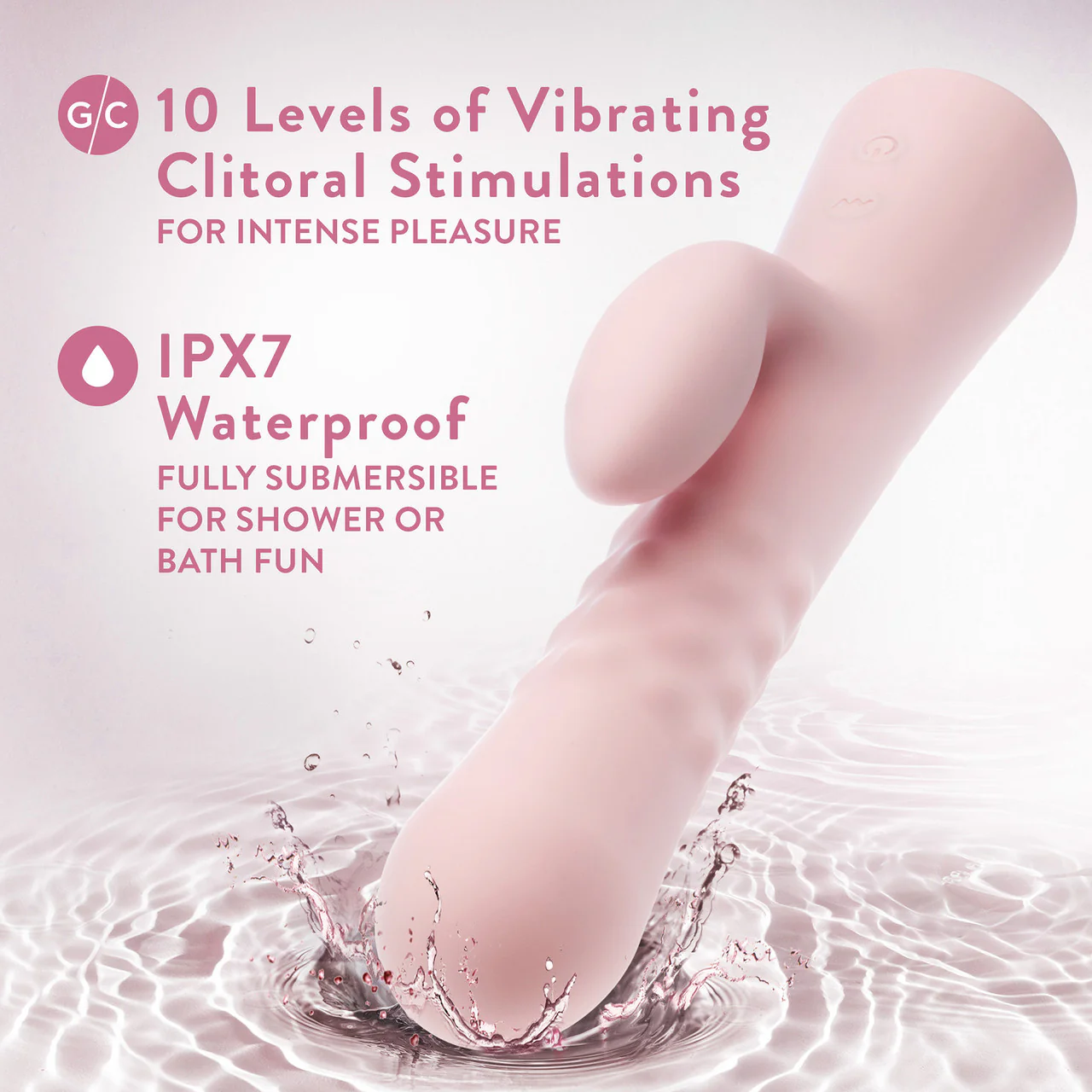 Jaymie Rechargeable Waterproof Silicone Rabbit Vibrator With Pulsating Shaft By Blush - Pink - Image 7