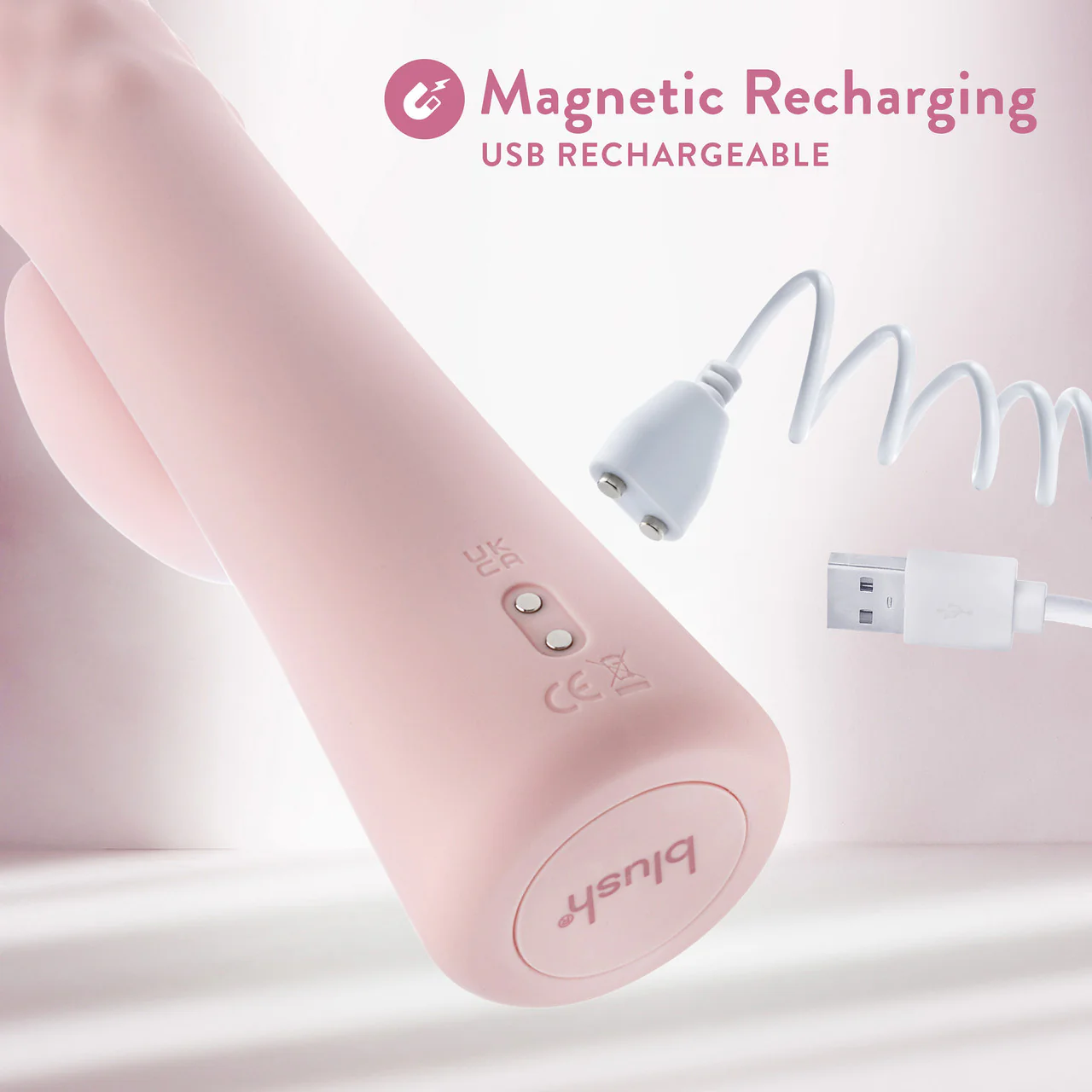Jaymie Rechargeable Waterproof Silicone Rabbit Vibrator With Pulsating Shaft By Blush - Pink - Image 9