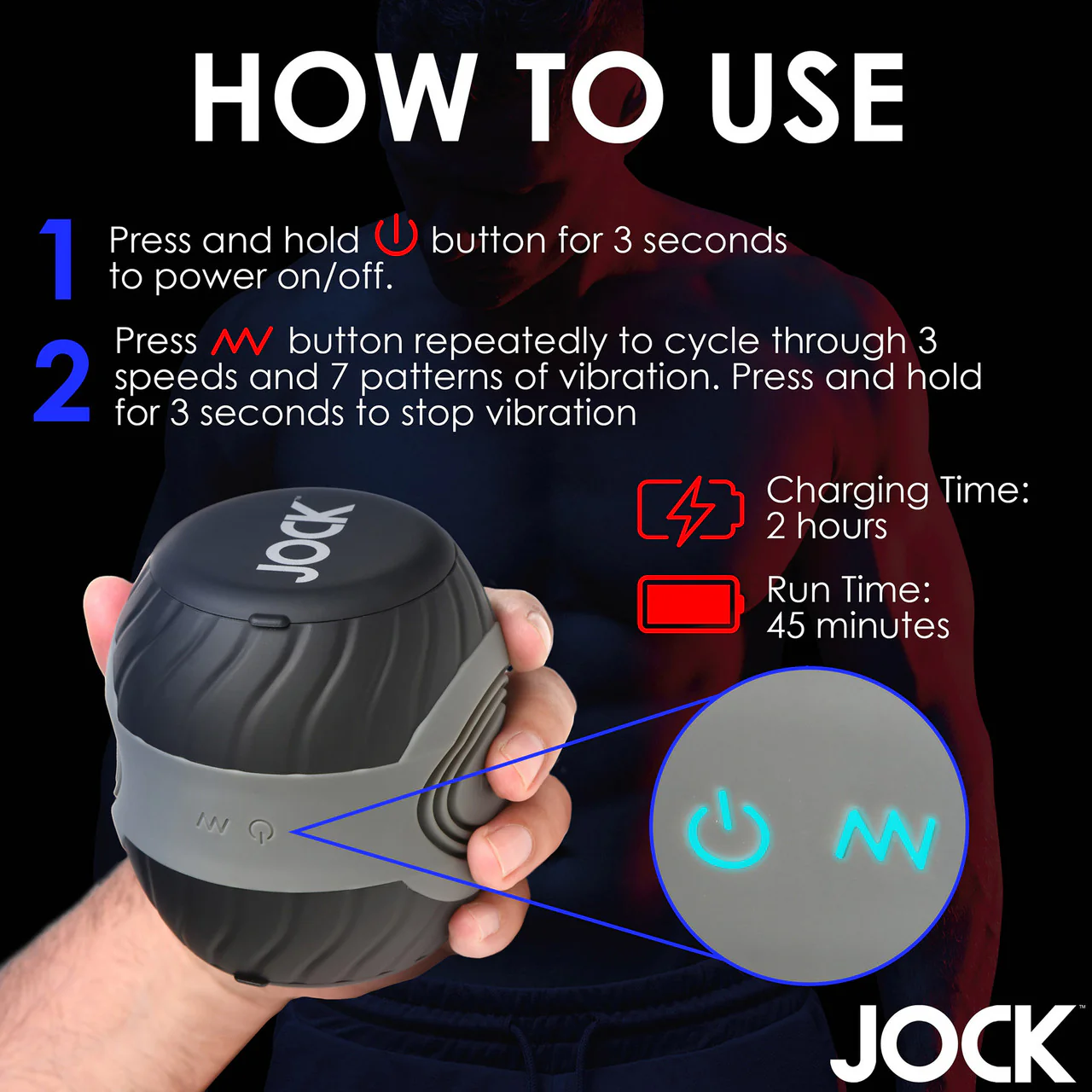 Jock 10X Vibrating & Squeezable Rechargeable Open Ended Penis Stroker - Image 16