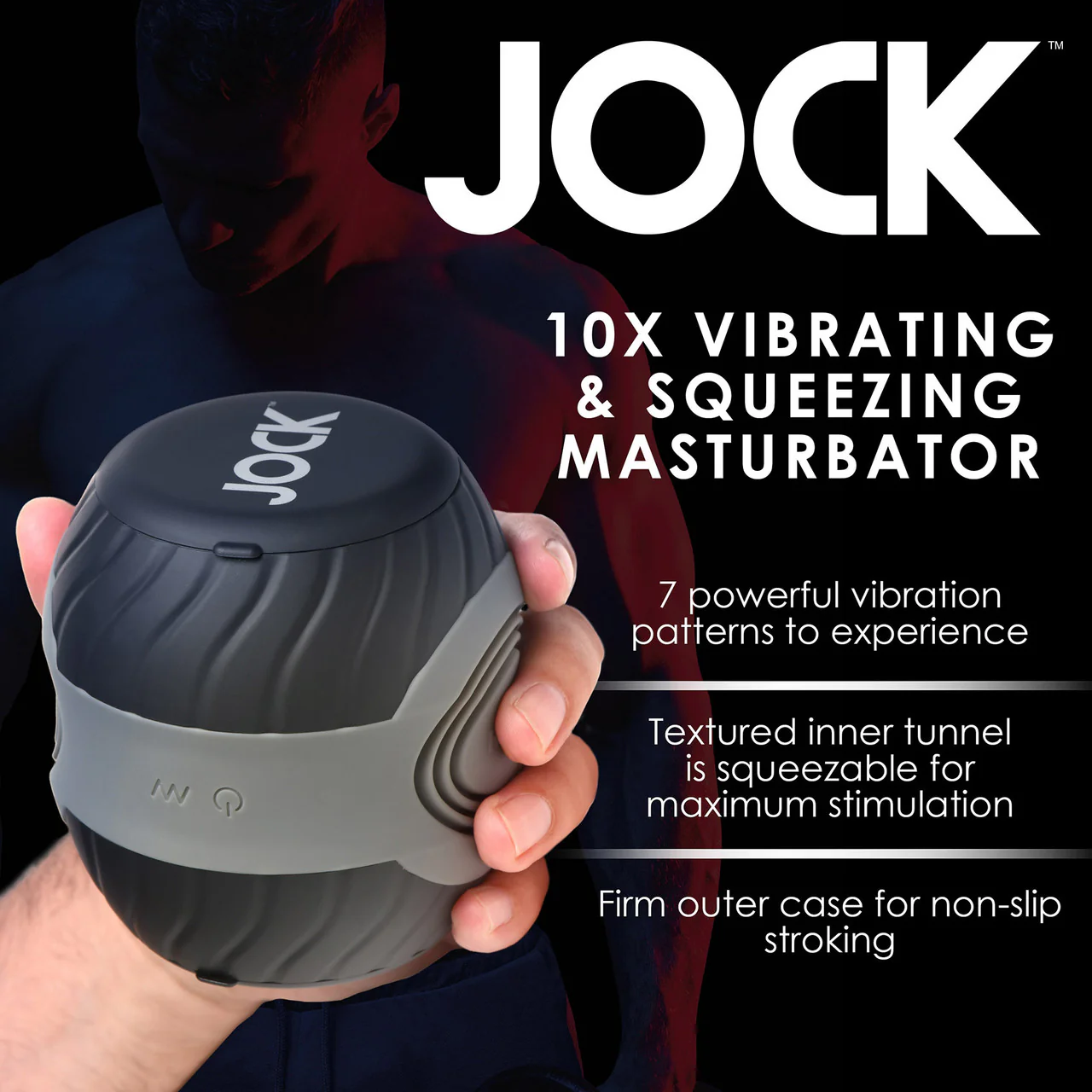 Jock 10X Vibrating & Squeezable Rechargeable Open Ended Penis Stroker - Image 19