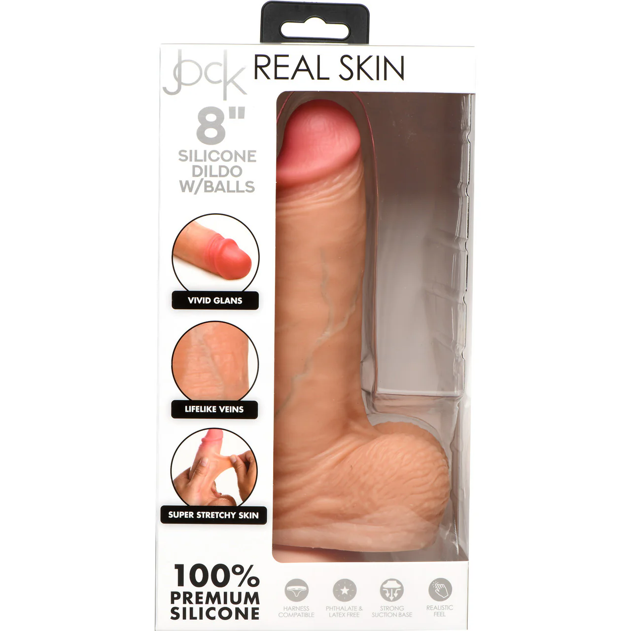 Jock Dual Density 8" Real Skin Realistic Silicone Suction Cup Dildo With Balls - Vanilla - Image 25