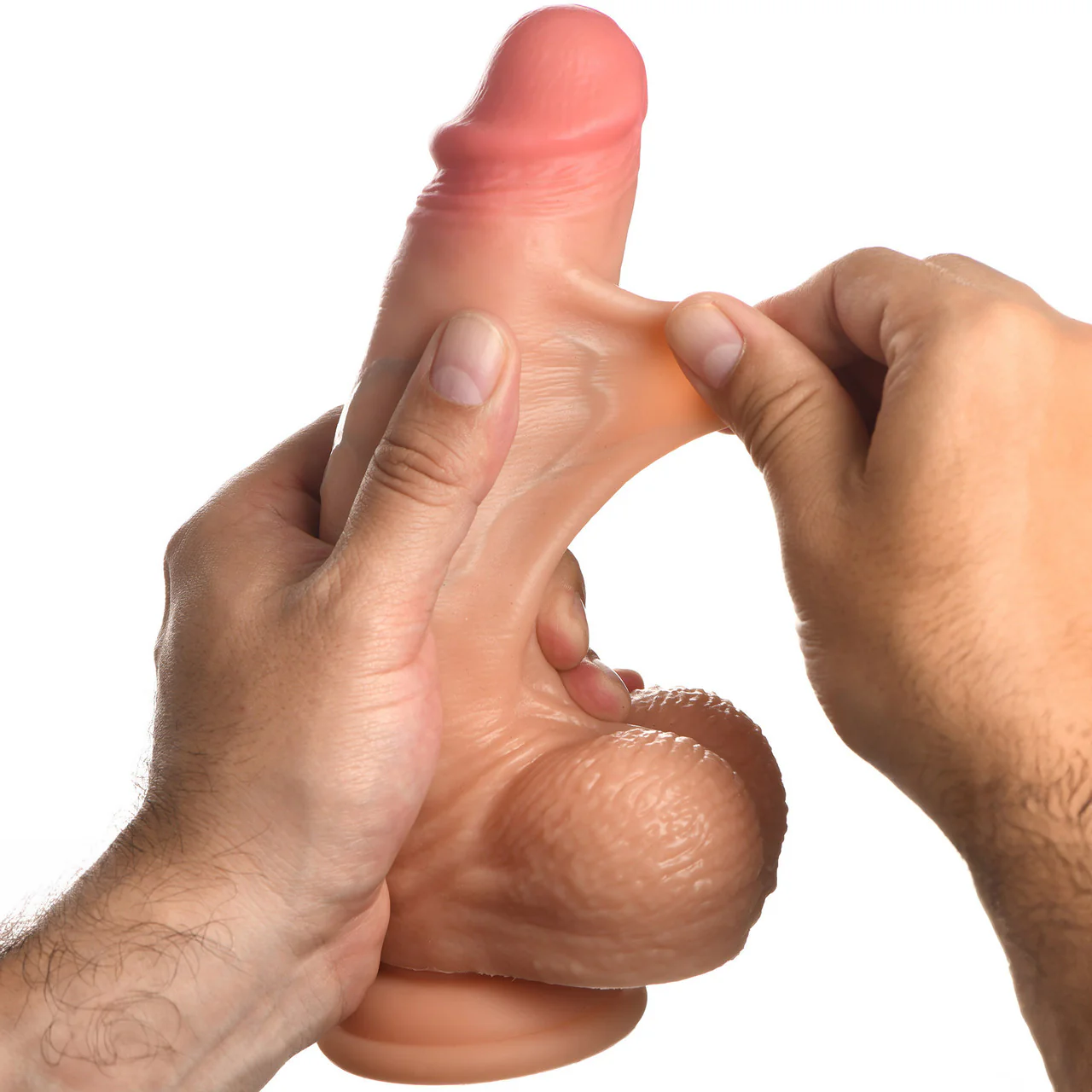 Jock Dual Density 8" Real Skin Realistic Silicone Suction Cup Dildo With Balls - Vanilla - Image 4
