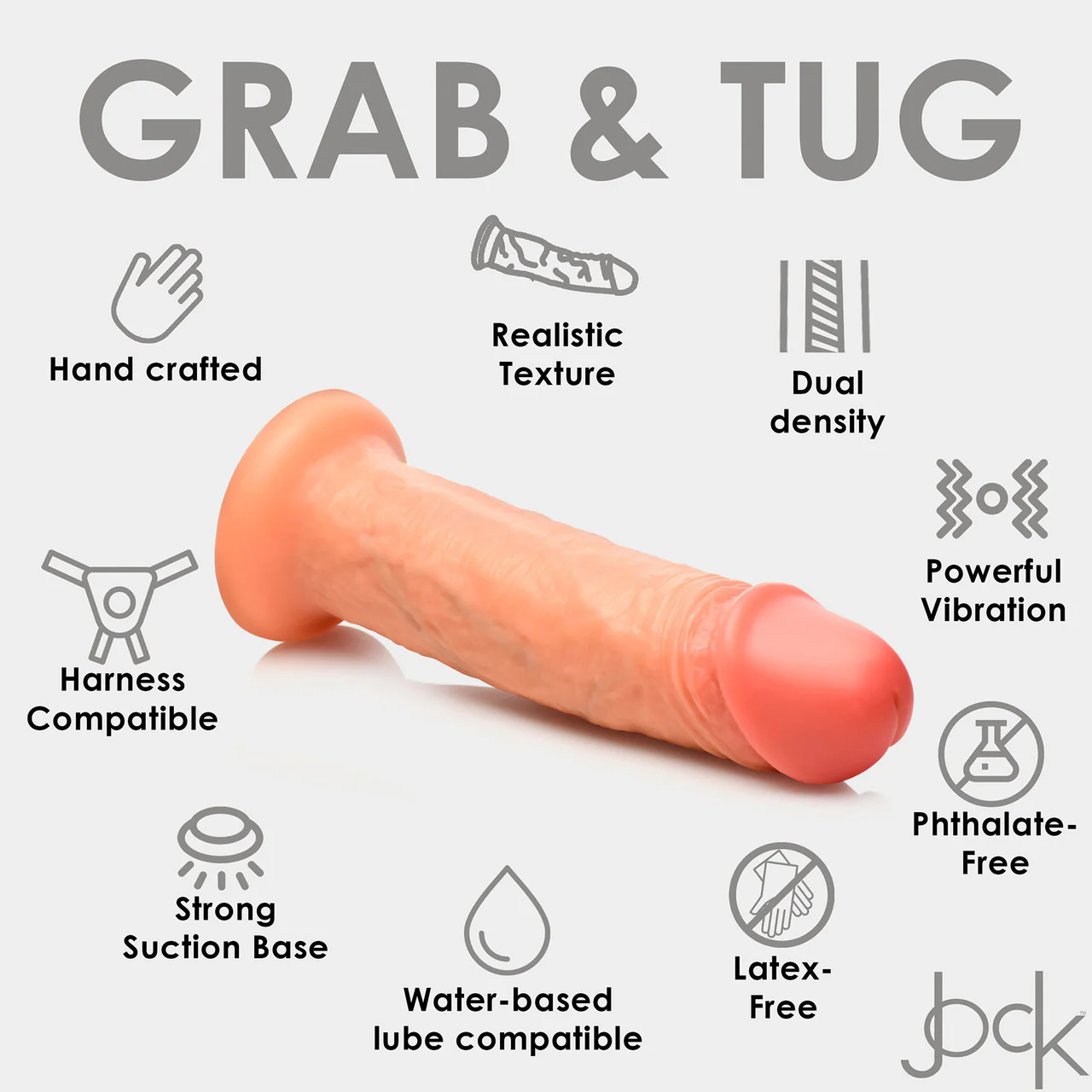 Jock Dual Density 8" Real Skin Rechargeable Vibrating Realistic Silicone Suction Cup Dildo - Vanilla - Image 15