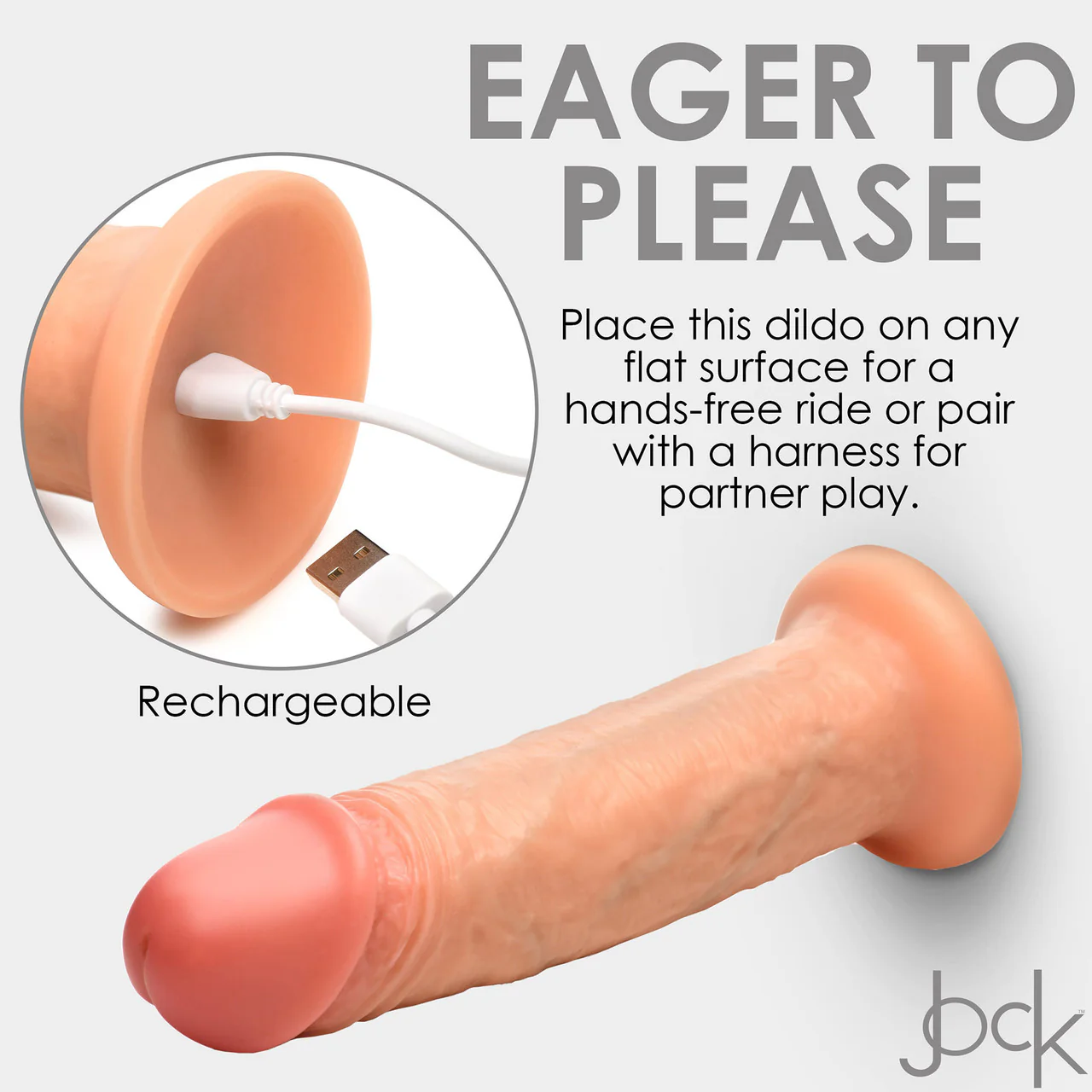 Jock Dual Density 8" Real Skin Rechargeable Vibrating Realistic Silicone Suction Cup Dildo - Vanilla - Image 20