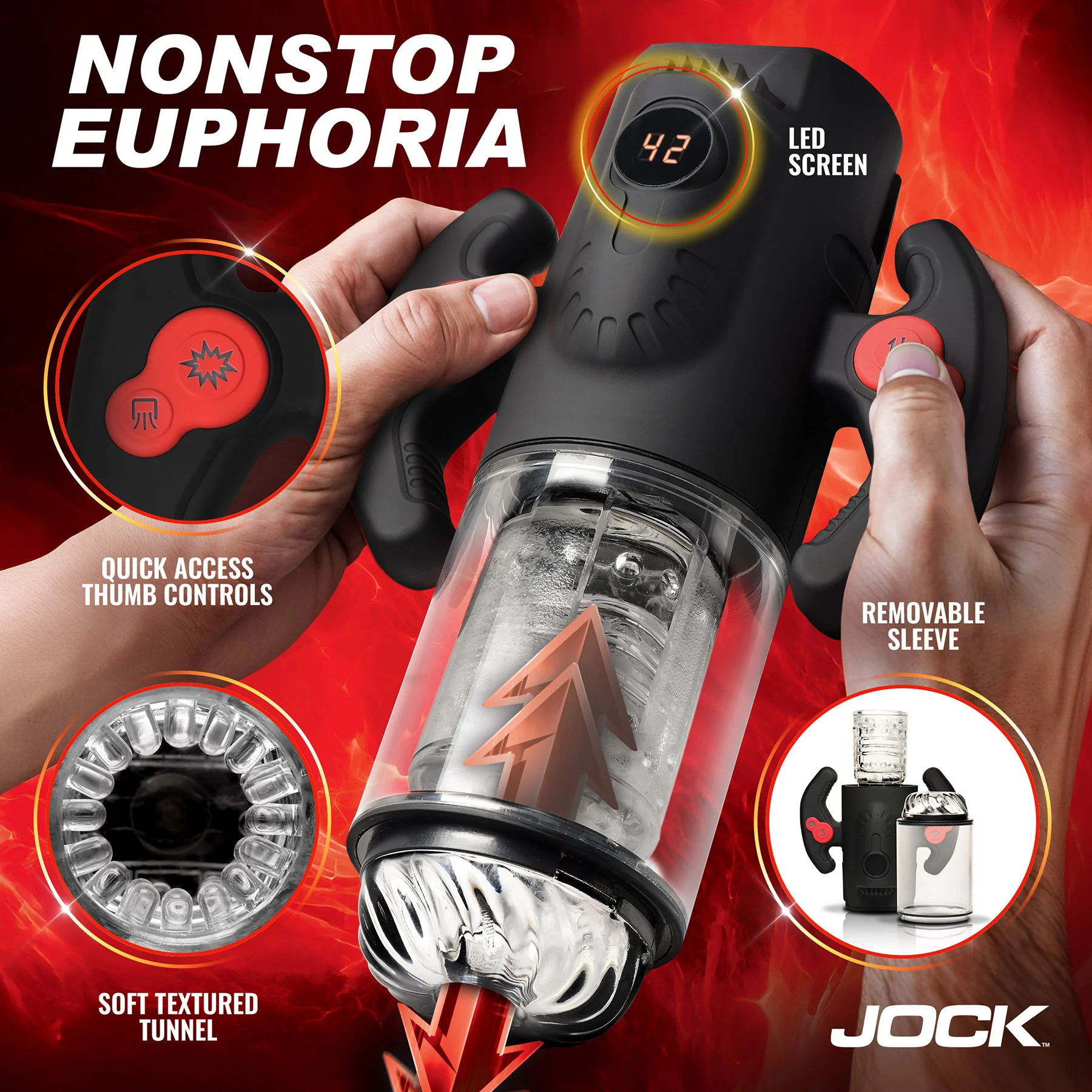 Jock Turbo Max Spinning, Thrusting, & Sucking Rechargeable Penis Masturbator - Image 2