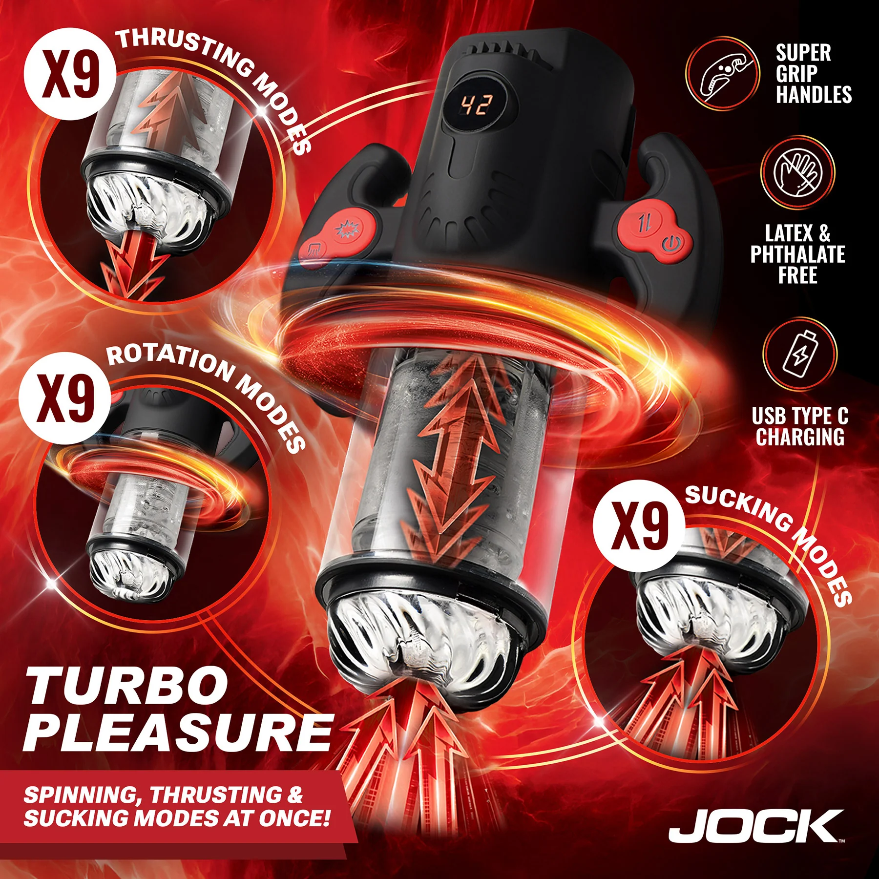 Jock Turbo Max Spinning, Thrusting, & Sucking Rechargeable Penis Masturbator - Image 5